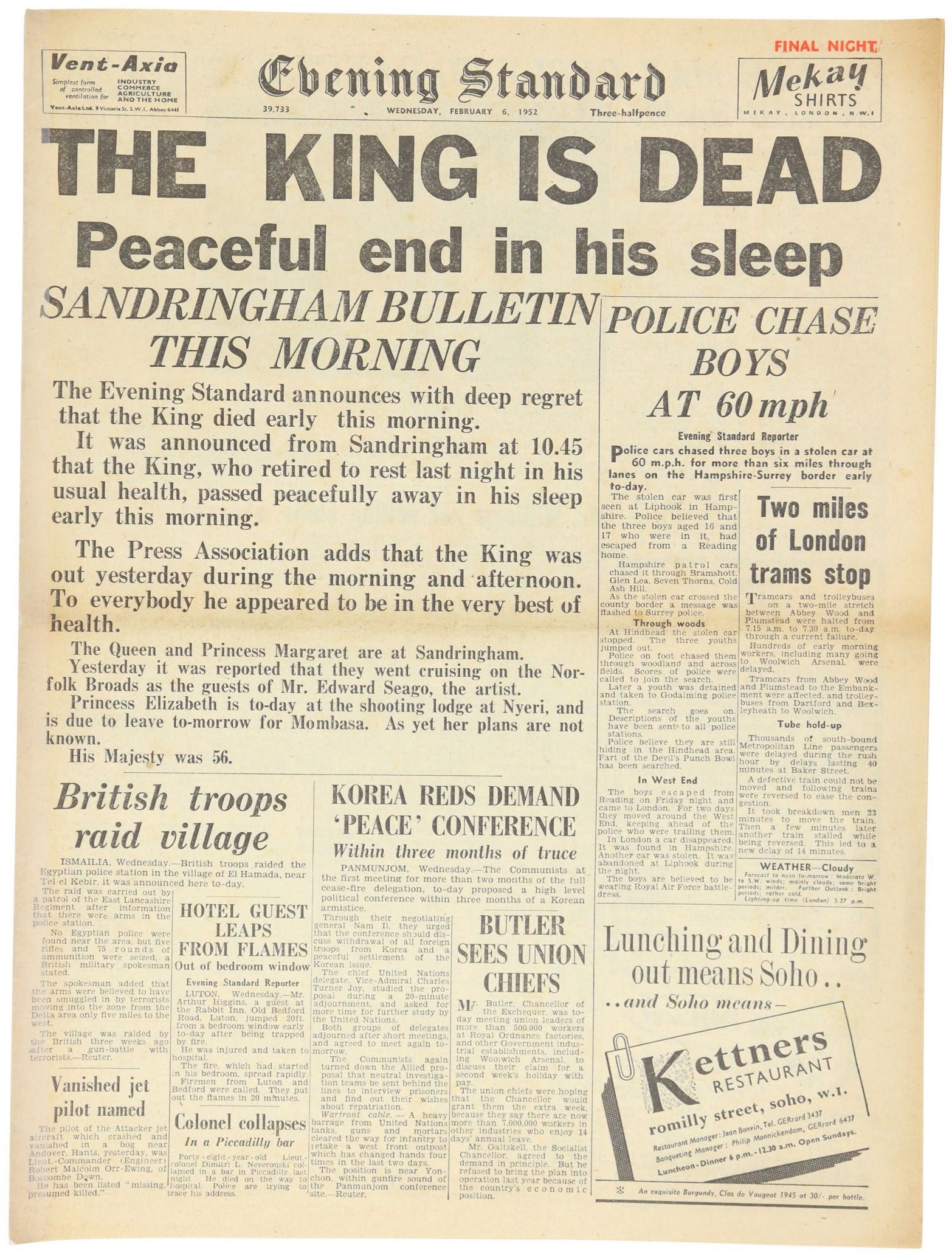 king george vi death newspaper