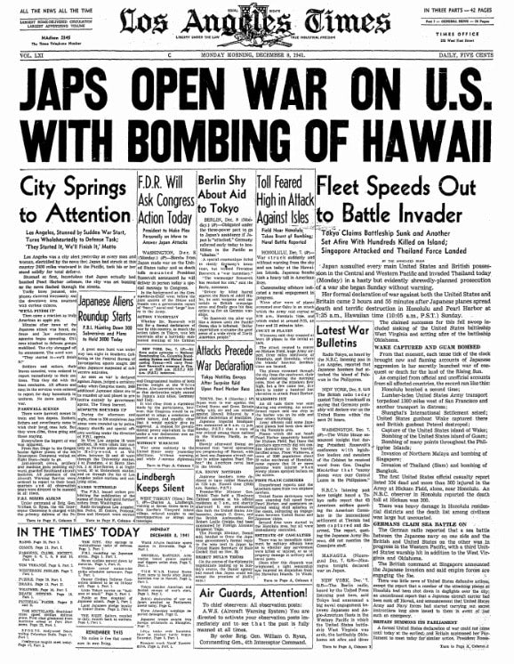 pearl harbor attack newspaper articles