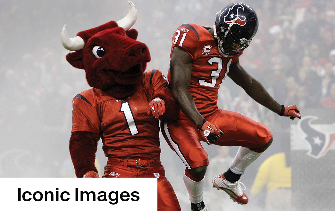 Houston Texans football add-on with iconic images, featuring a deluxe content package by Historic Newspapers, showcasing team memorabilia.