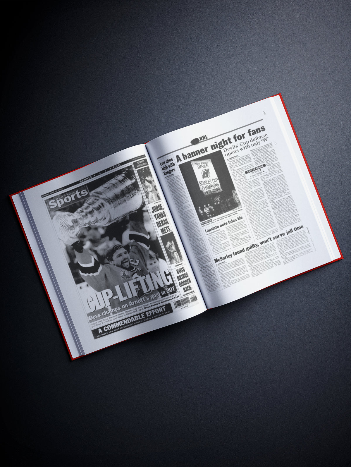 Historic Newspapers POD book cover featuring New Jersey Devils hockey history with a red-themed design and newspaper imagery.