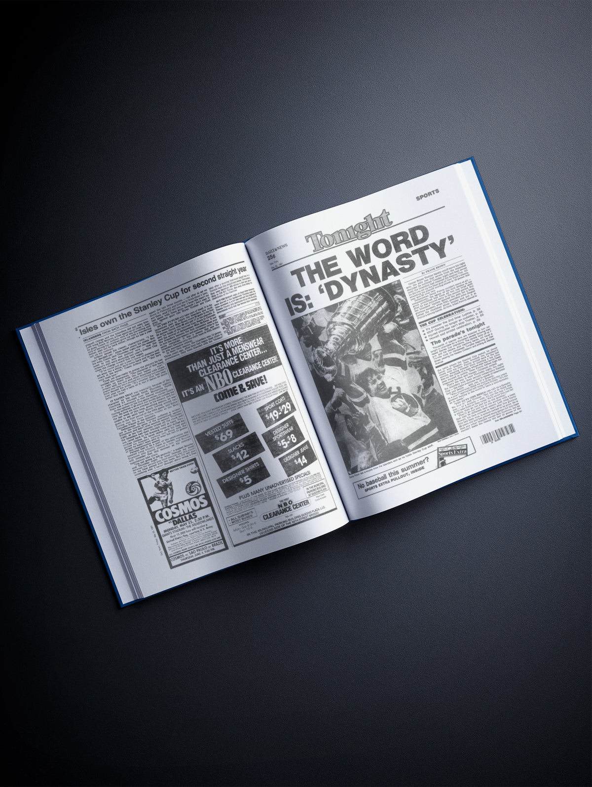 A POD book titled "The Hockey History of New York Islanders" by Historic Newspapers, featuring a blue cover with hockey imagery.