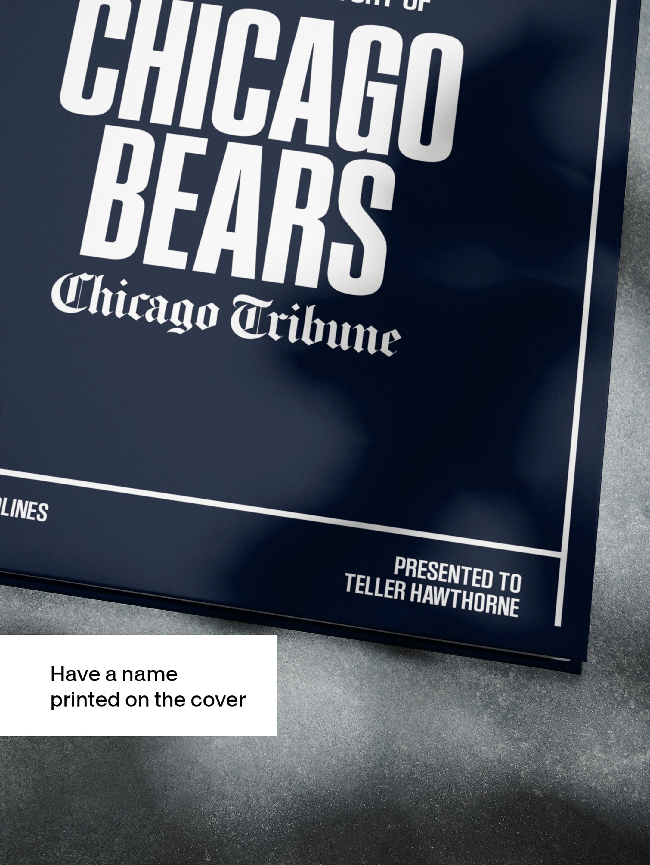 Chicago Bears US football history POD book by Historic Newspapers featuring Chicago Tribune edition, displayed on a newsstand.