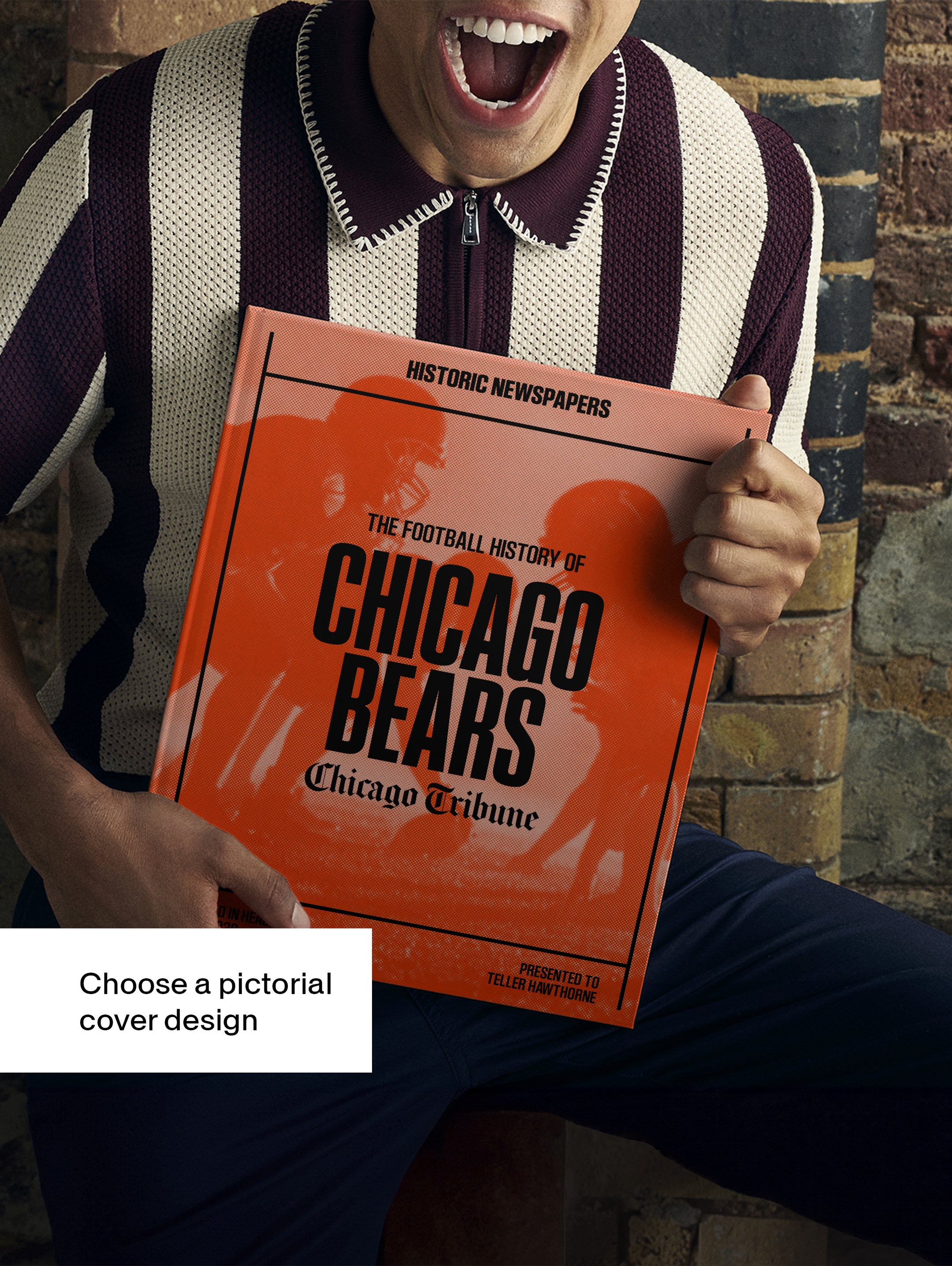 Cover of a Chicago Bears US football history book by Historic Newspapers, featuring a red-themed design and historic Chicago Tribune image.