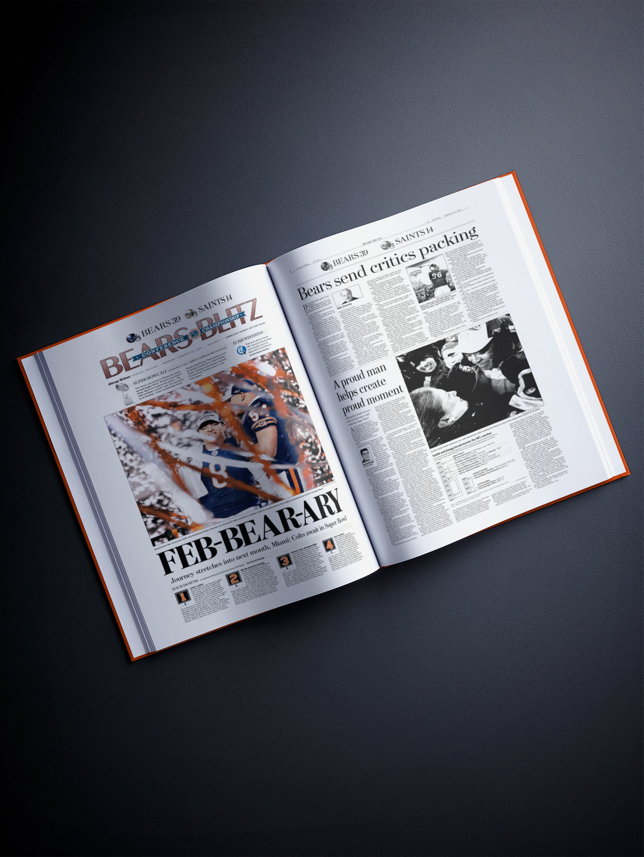Historic Newspapers POD book titled "The US Football History of Chicago Bears" from Chicago Tribune Edition, featuring vintage football images.