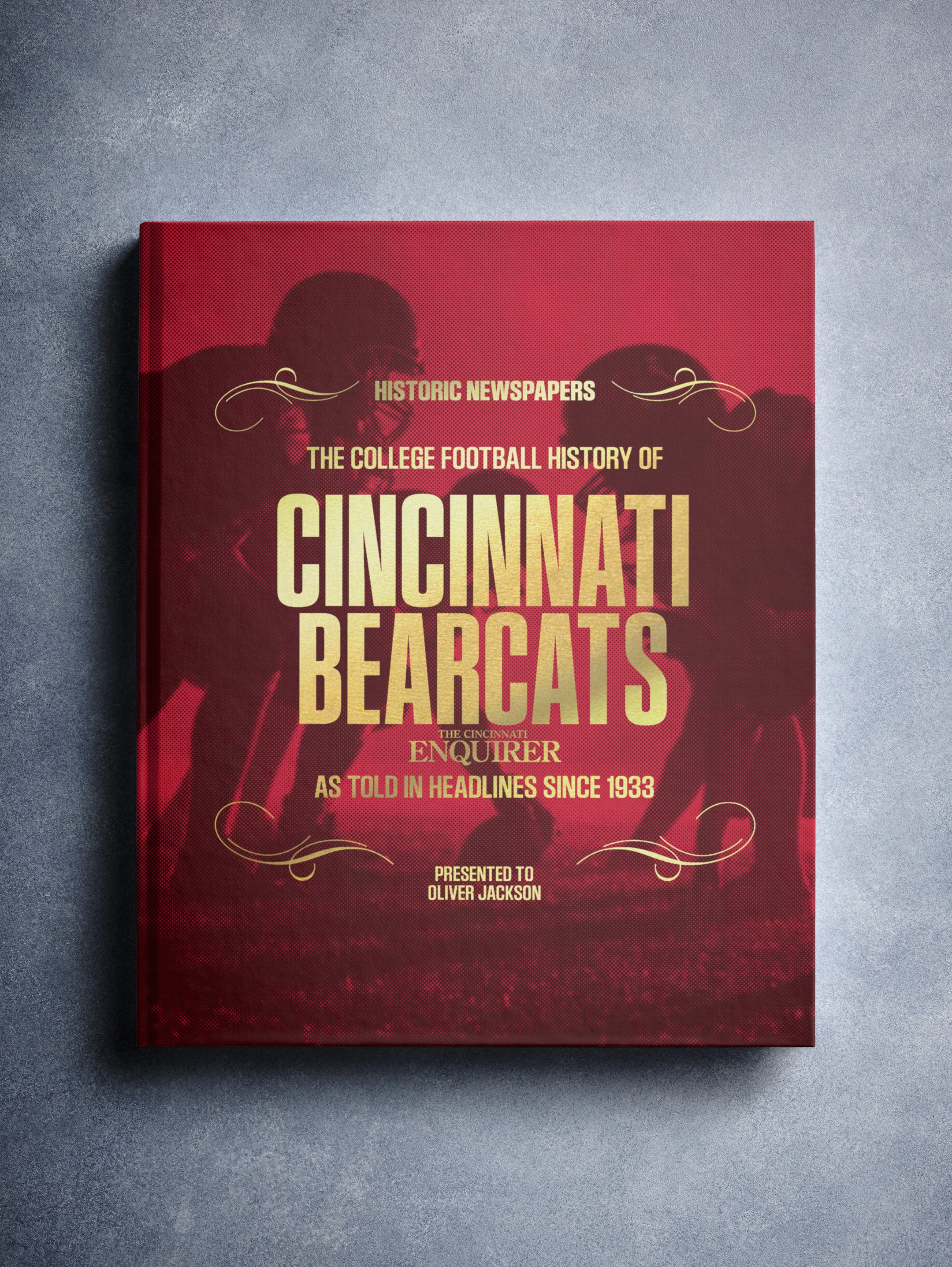 Historical Cincinnati Bearcats college football newspaper print from Historic Newspapers, featuring foil red pictorial design.