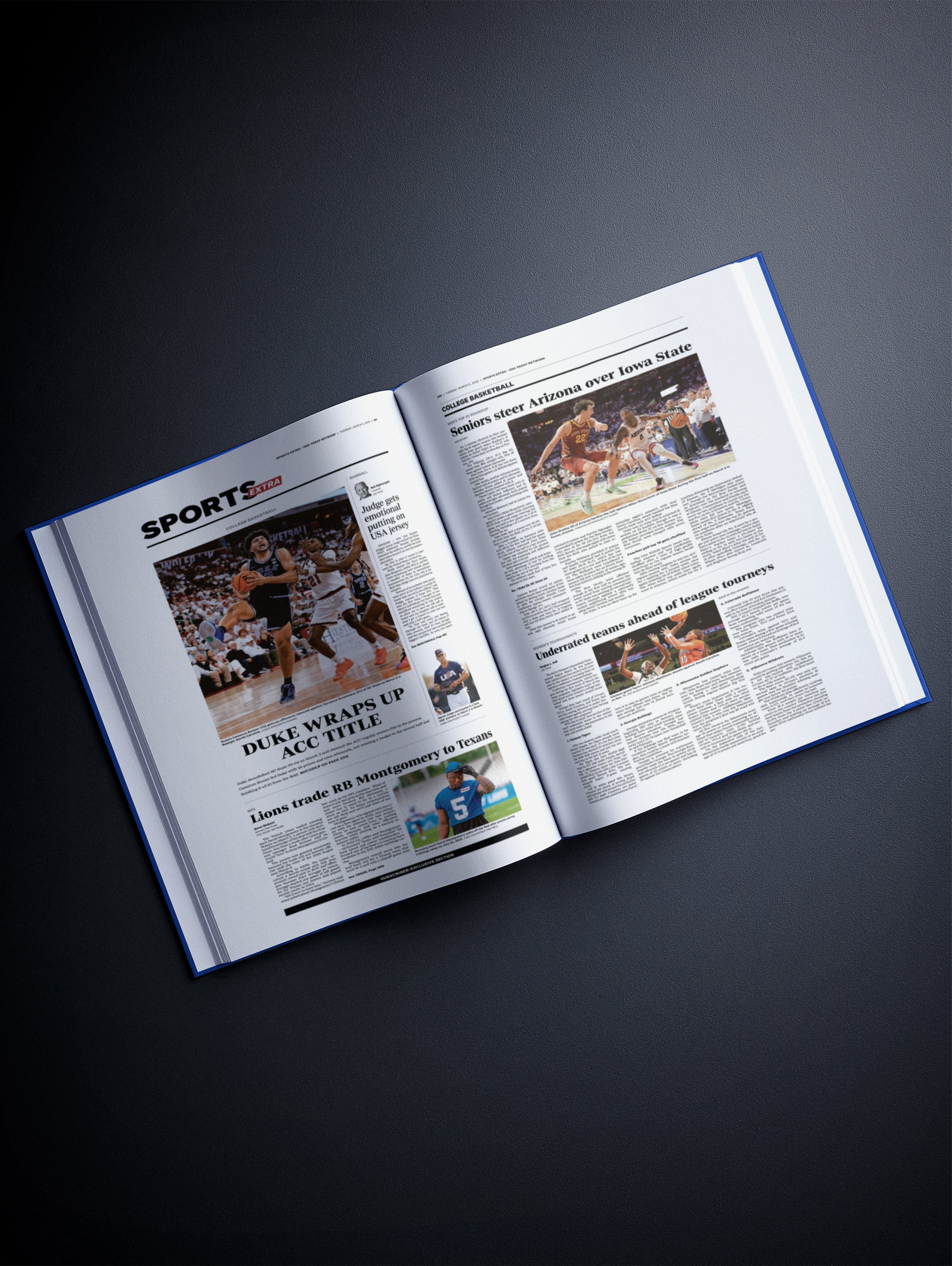 Historic Newspapers POD book showcasing the Duke Blue Devils college basketball history with a focus on team memorabilia and photos.