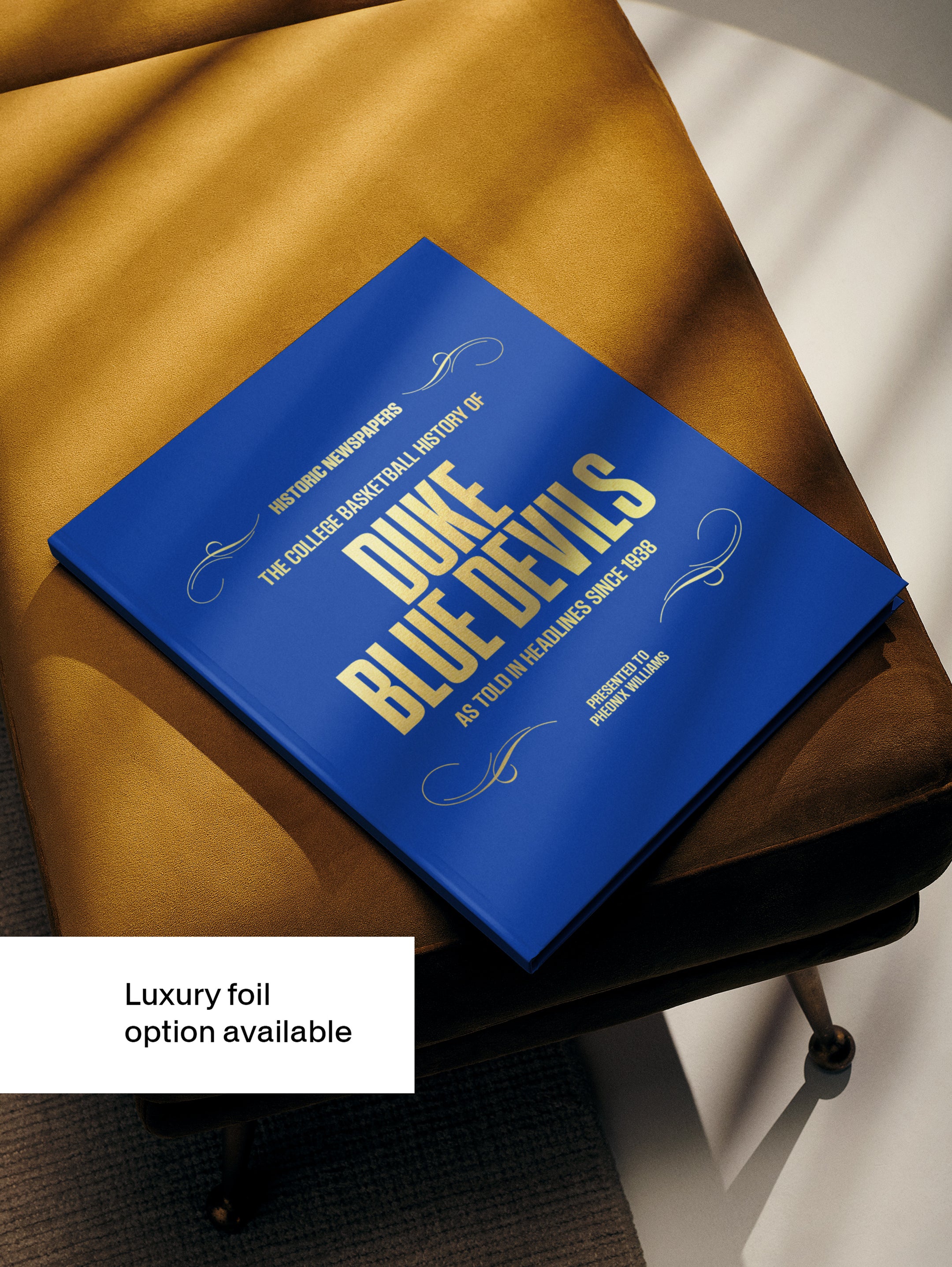 Duke Blue Devils college basketball history POD book by Historic Newspapers, featuring a newsstand foil cover with blue design