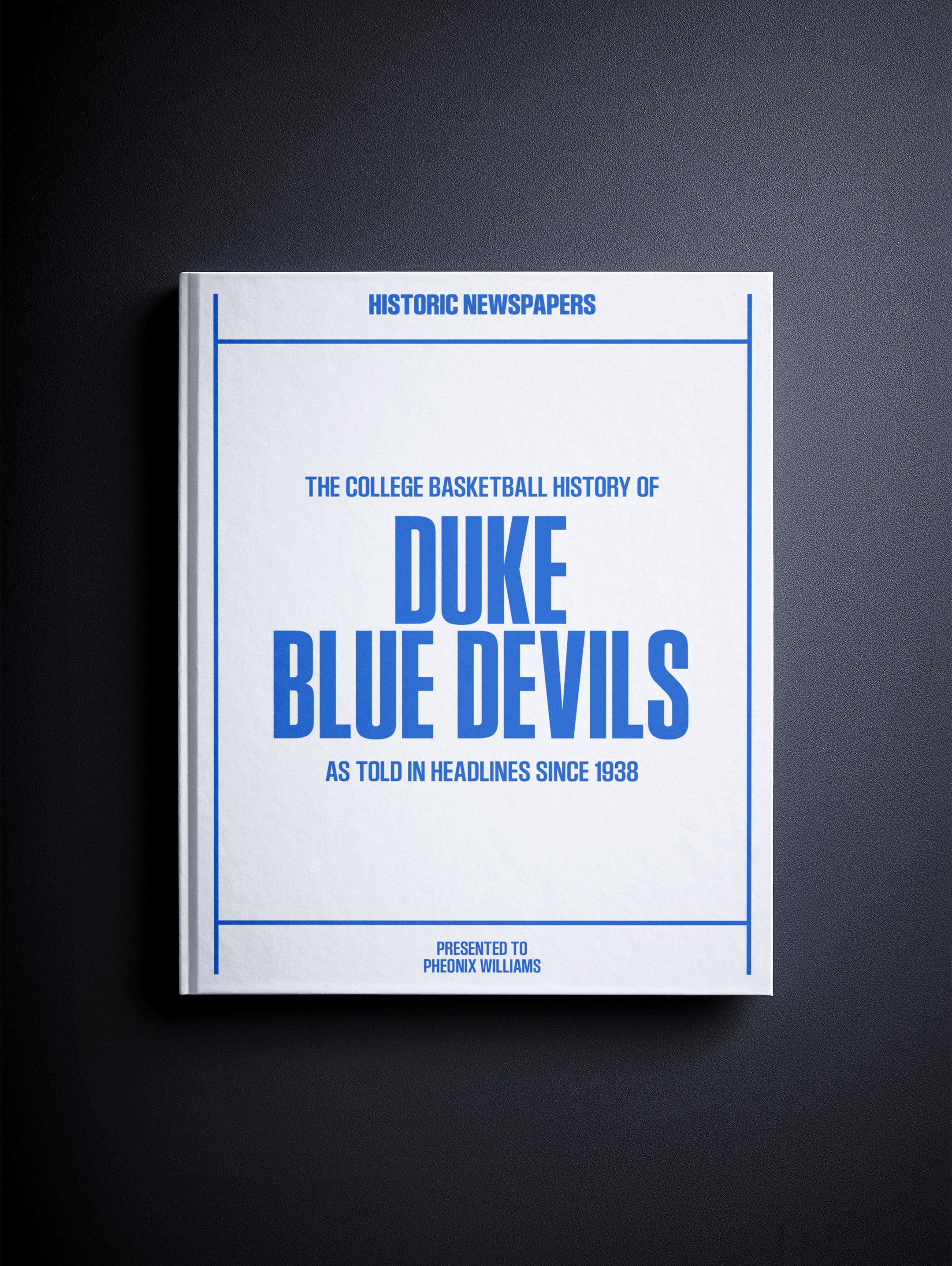 Historic Newspapers POD book featuring Duke Blue Devils college basketball history, with a newspaper cover image on white background.