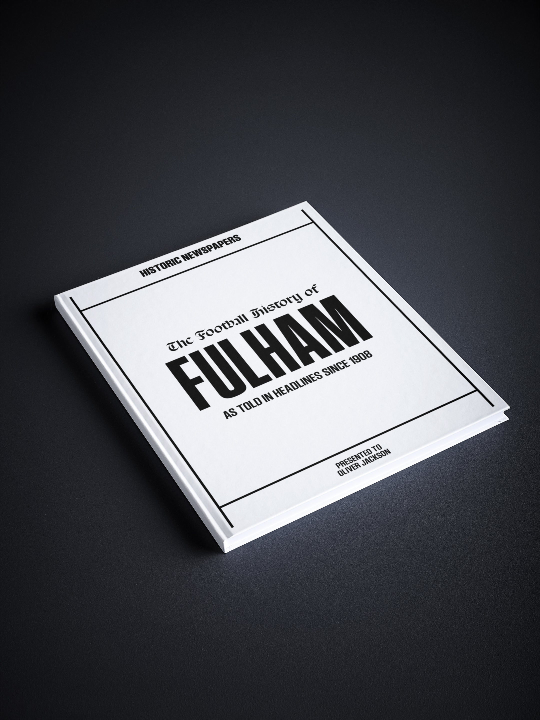 White POD book titled "The Football History of Fulham" by Historic Newspapers, featuring cover art and vintage football imagery.