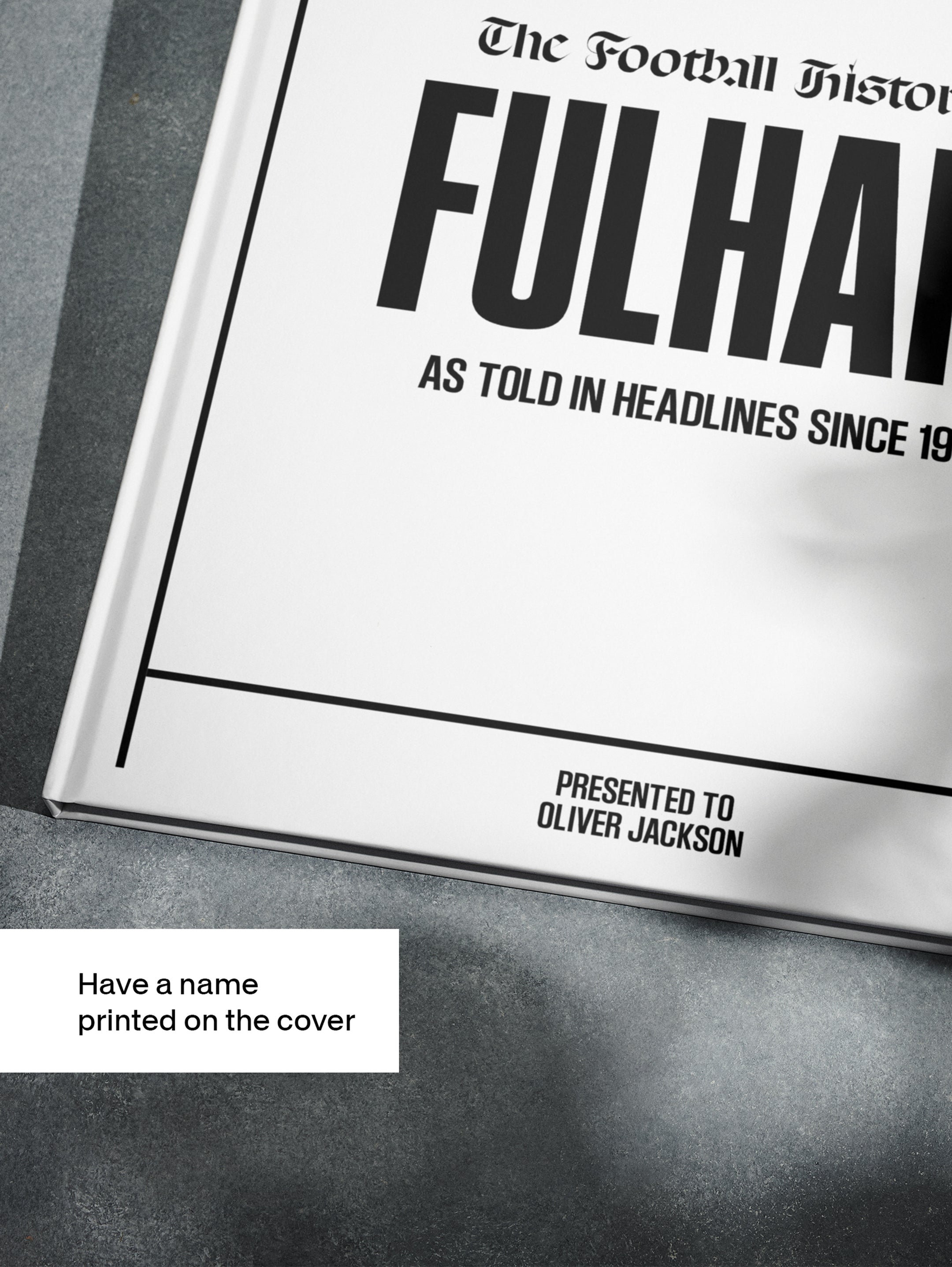 White POD book titled "The Football History of Fulham" by Historic Newspapers, featuring historical football news pages and images.