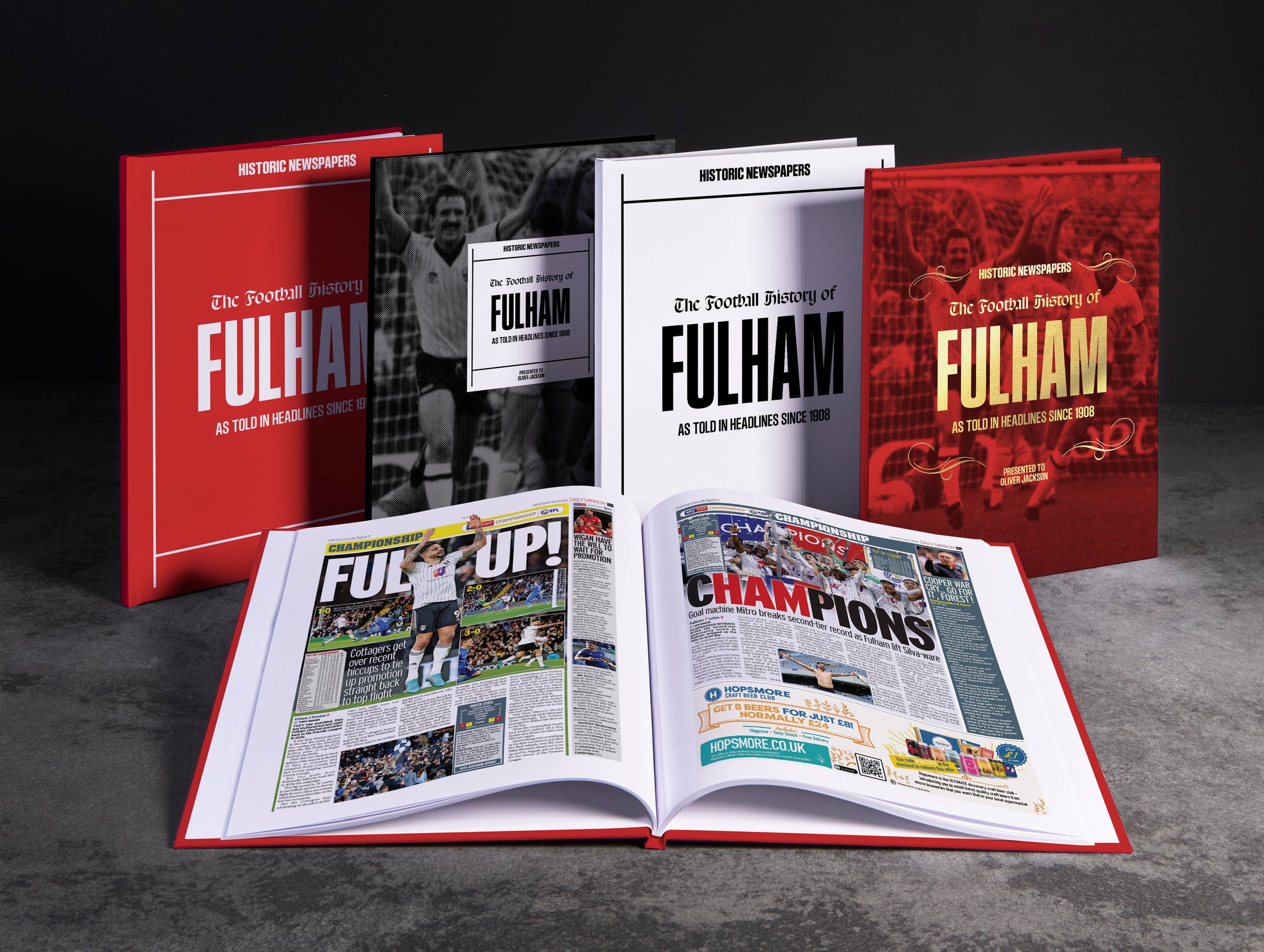 Red cover POD book titled "The Football History of Fulham" by Historic Newspapers, featuring football-related imagery.