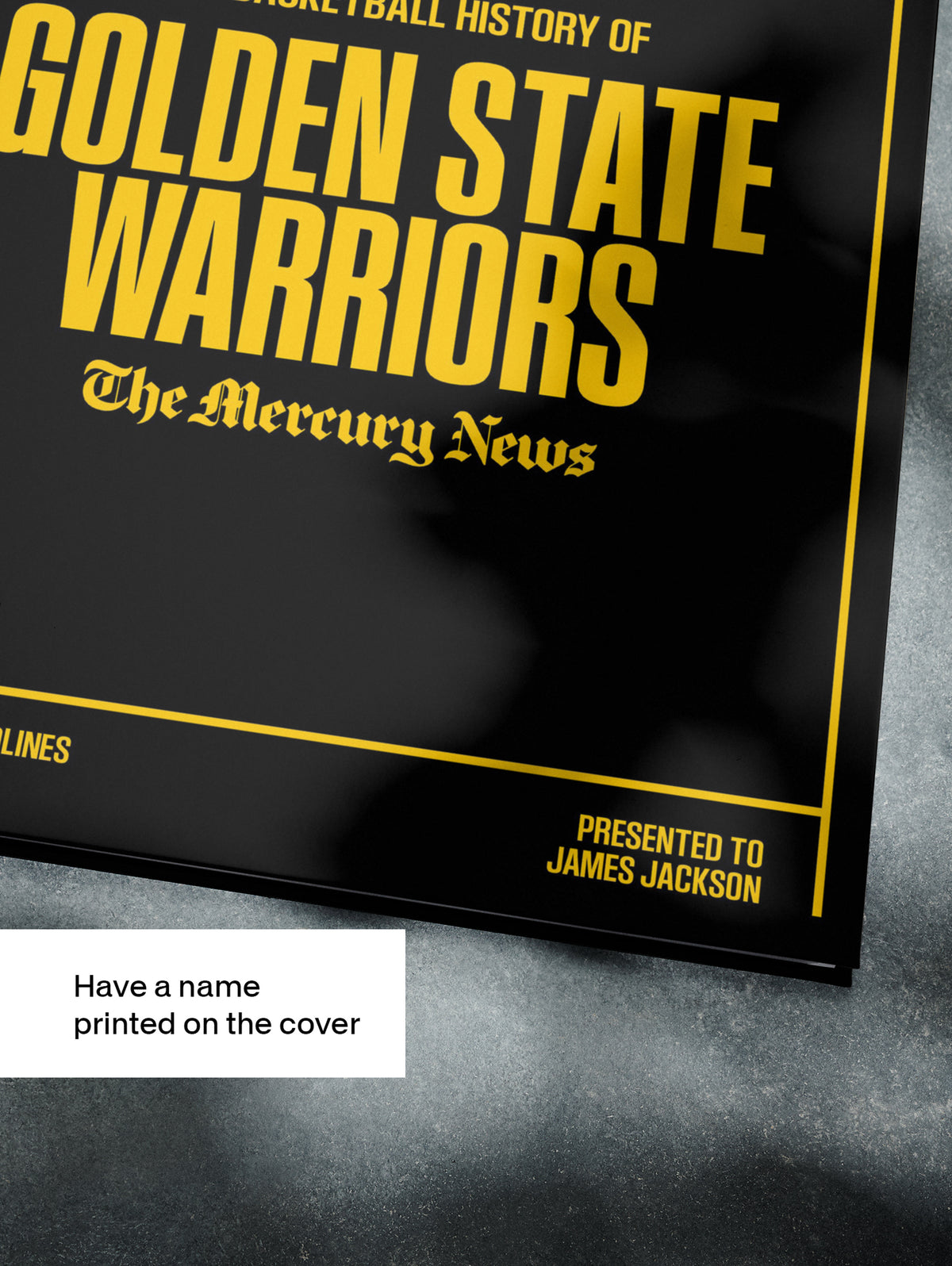 Black and white POD book cover featuring Golden State Warriors basketball history from Historic Newspapers edition.