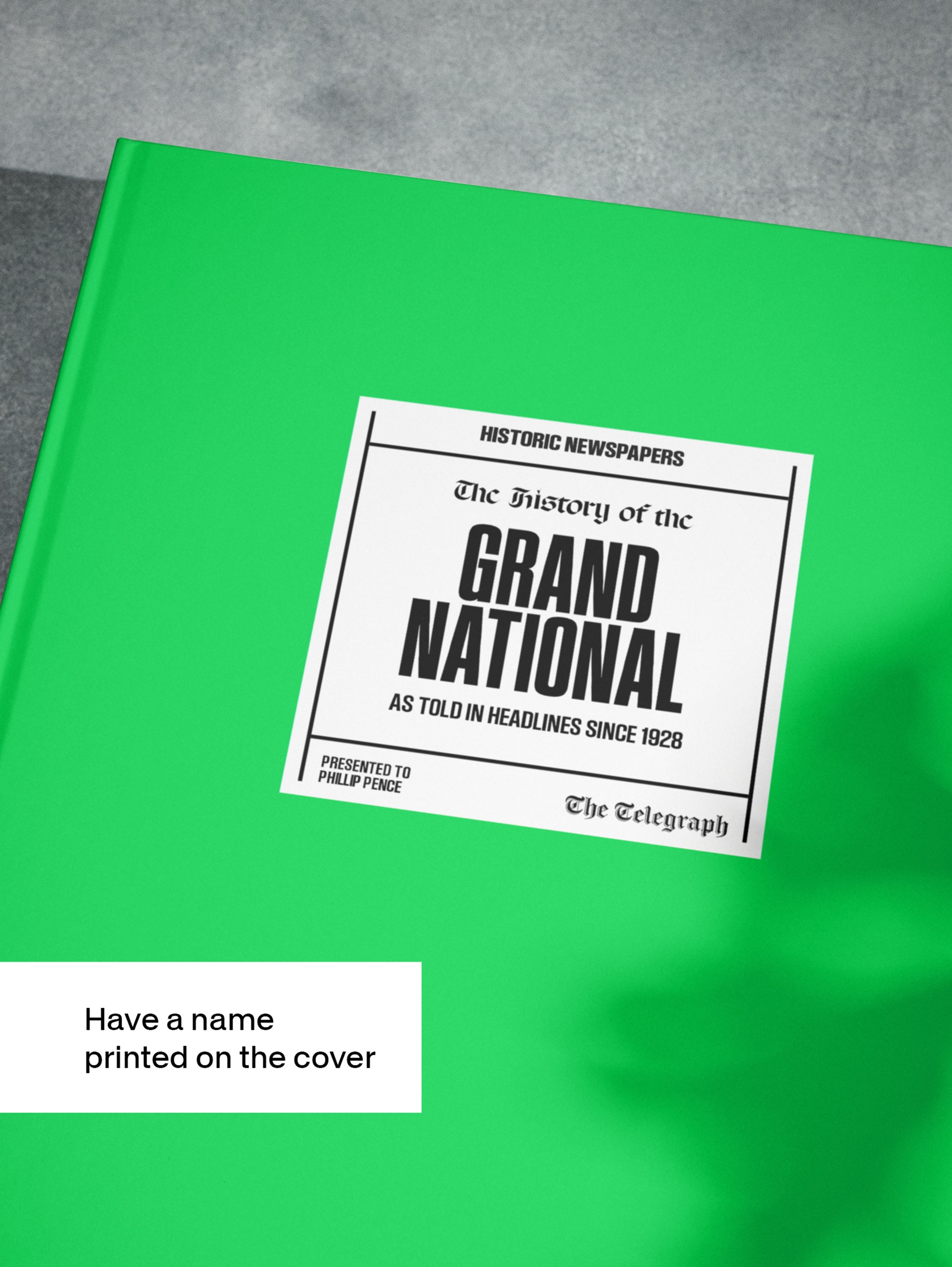 POD book titled "The History of the Grand National" by Historic Newspapers, featuring a classic green cover with vintage newspaper design.