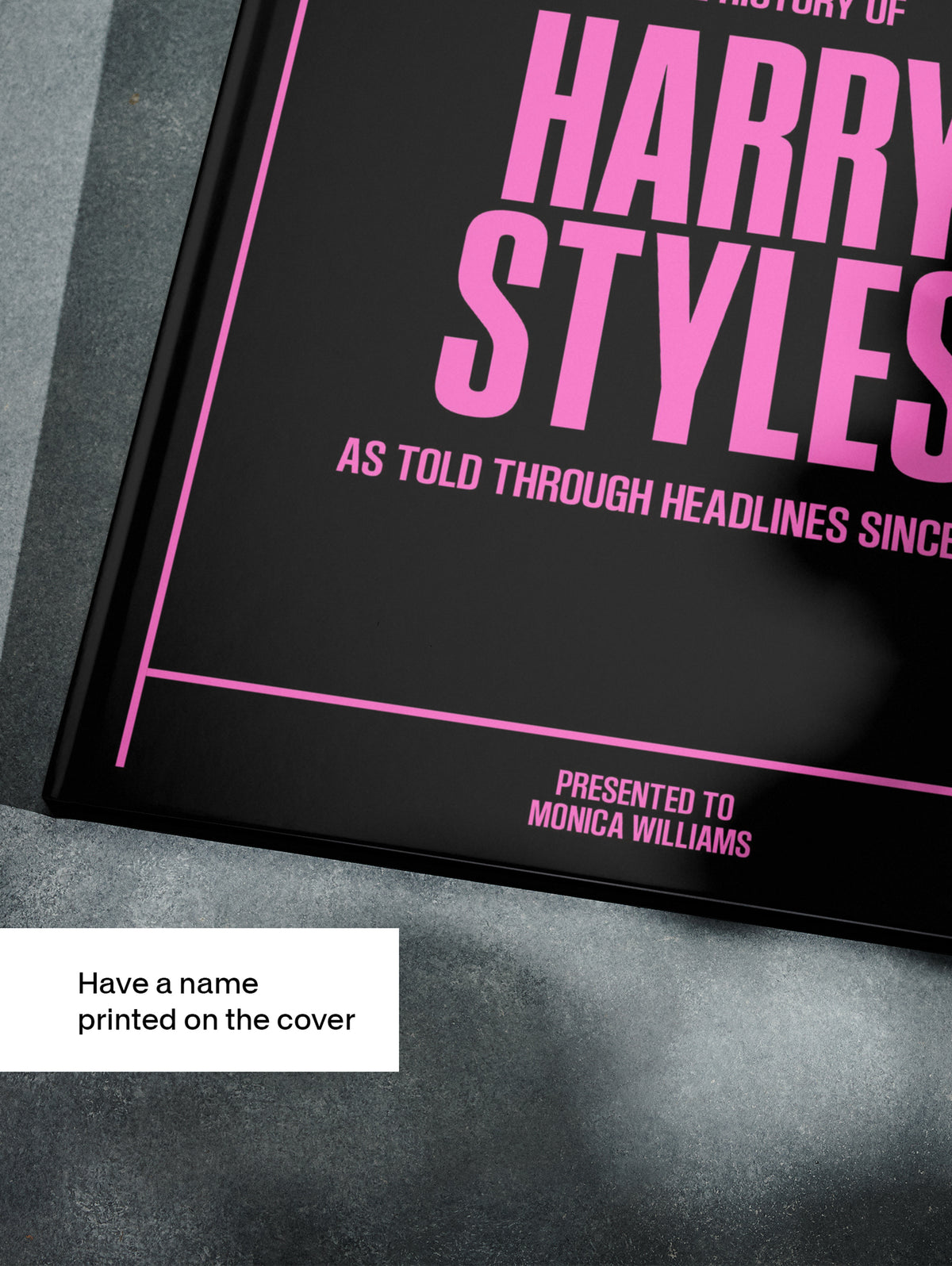 Black-and-white image of "The Story of Harry Styles" POD book by Historic Newspapers, featuring a vintage-style cover design.