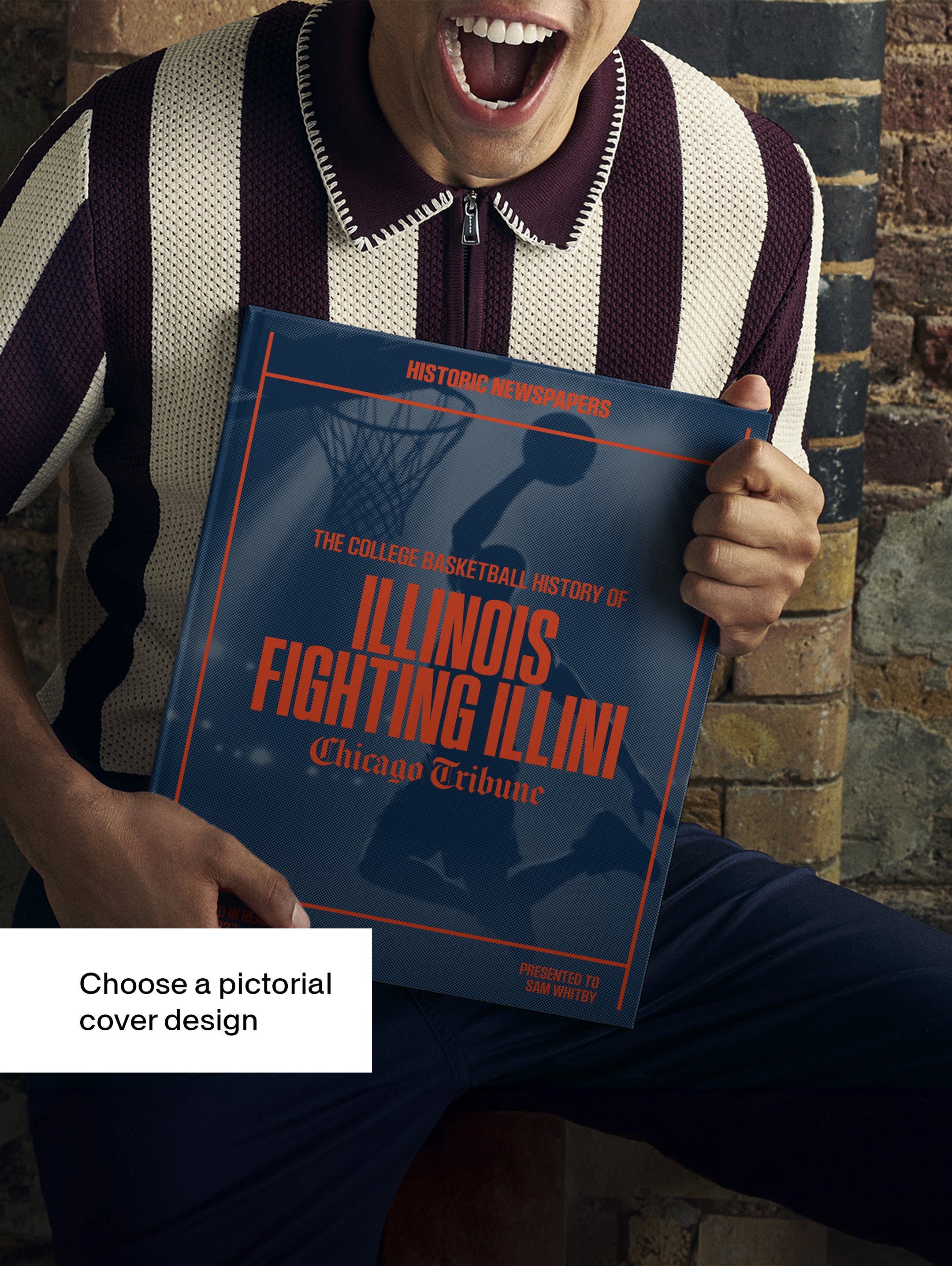 Historic Newspapers POD book featuring Illinois Fighting Illini college basketball history, with a blue Chicago Tribune edition cover.