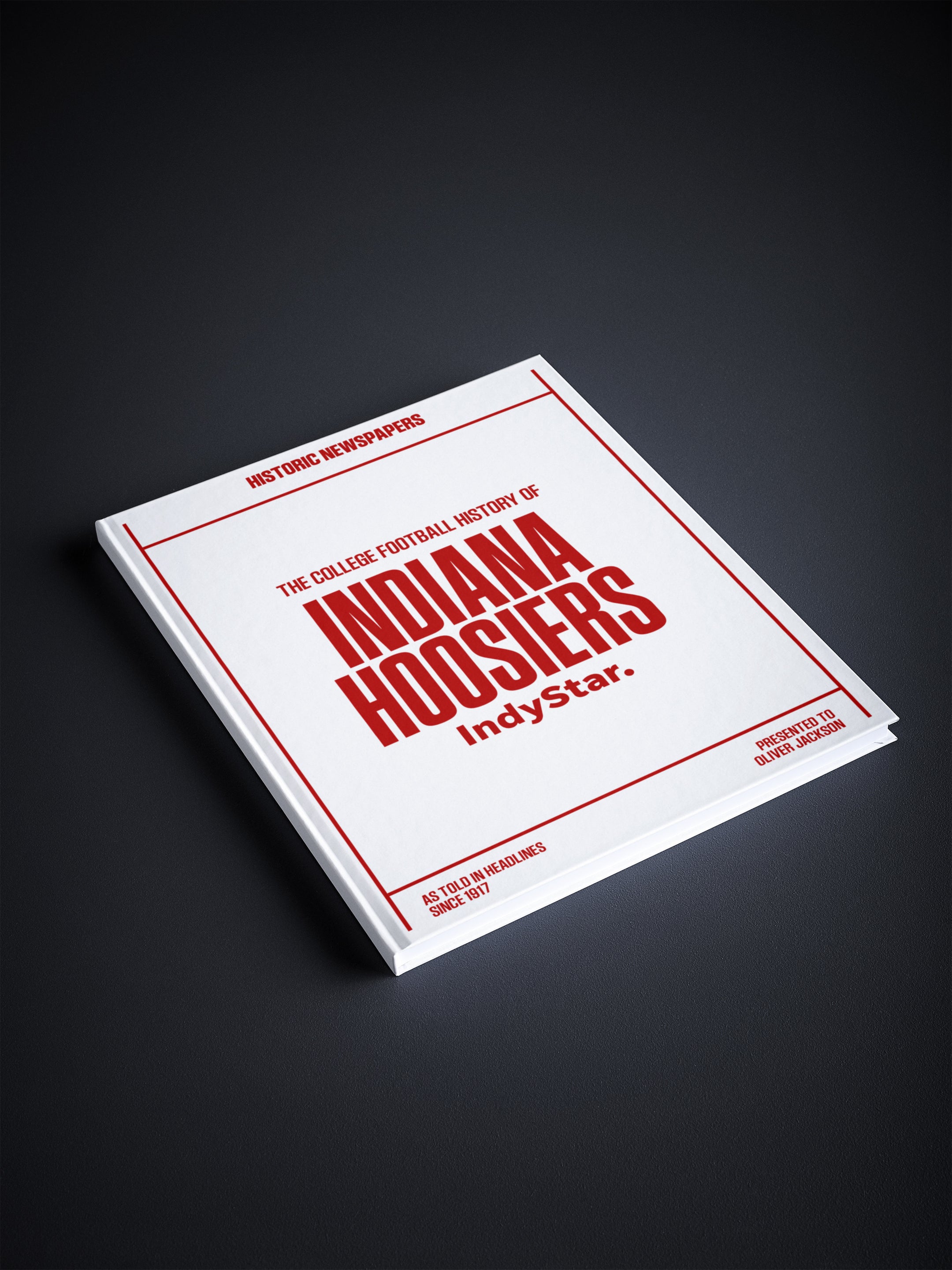 Historic Newspapers POD book titled "The College Football History of Indiana Hoosiers" featuring a white cover and vintage sports news.