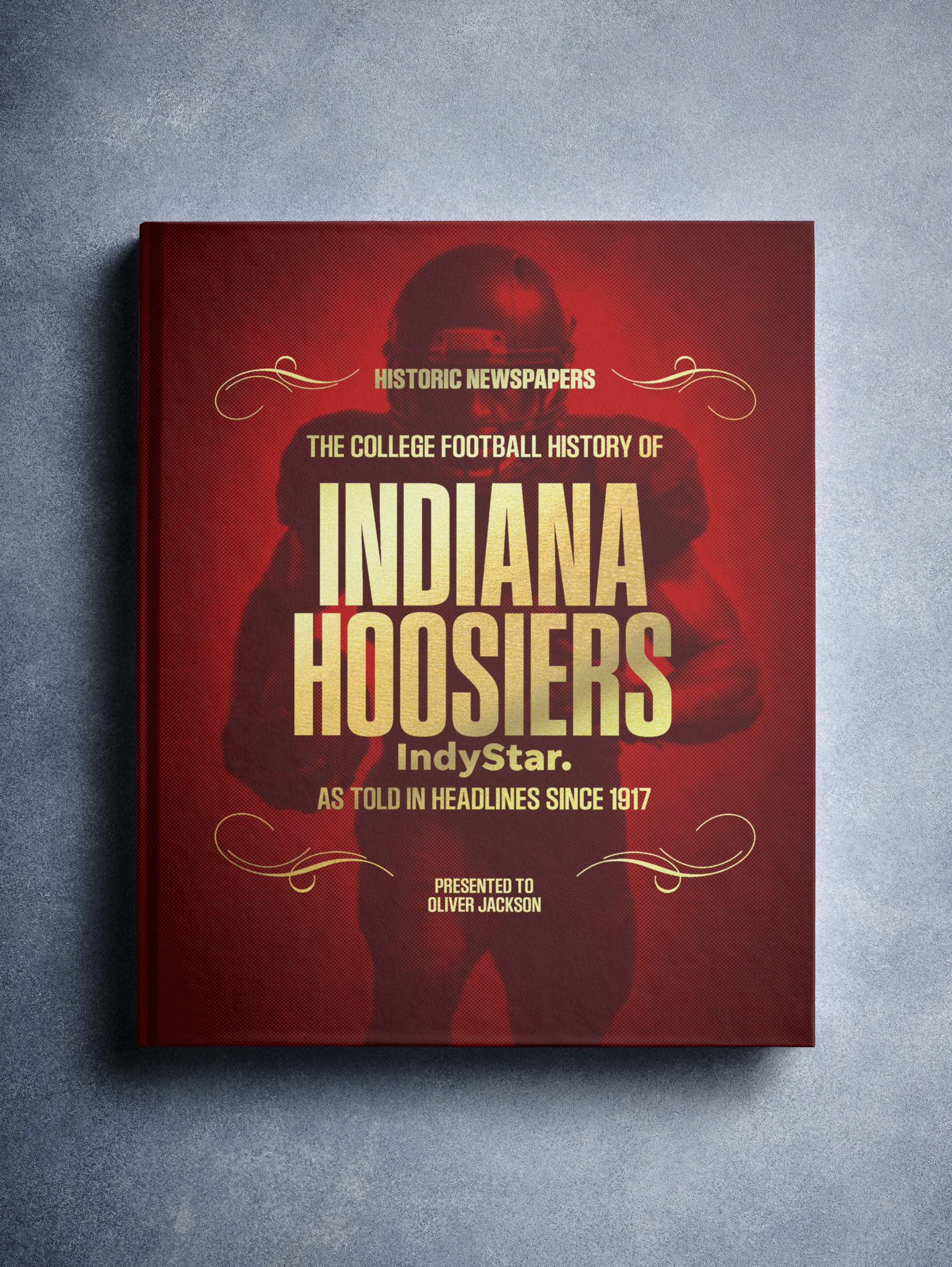 POD book cover featuring Indiana Hoosiers college football history, with a burgundy and foil design and pictorial details.