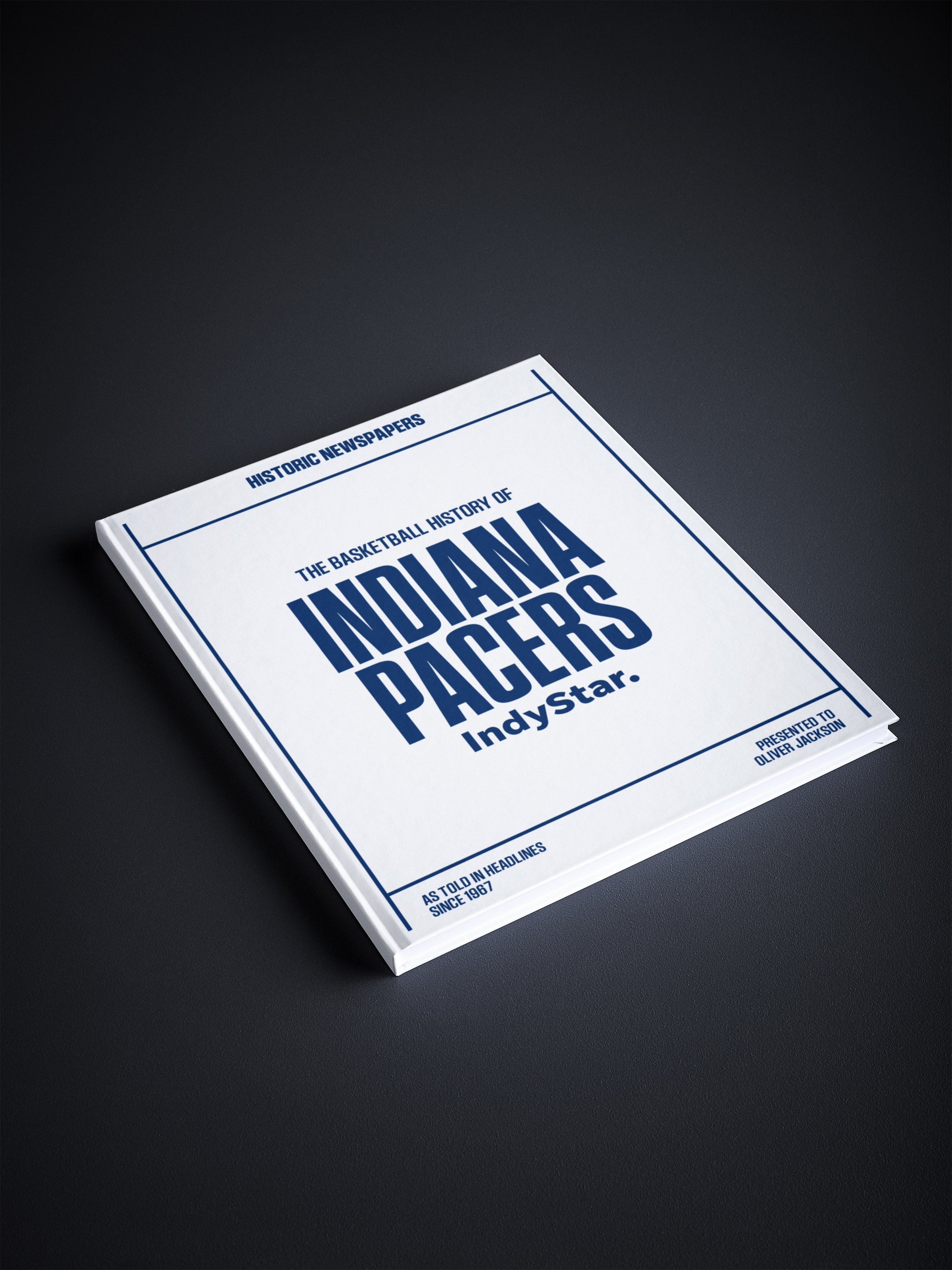 Historic Newspapers POD book titled "The Basketball History of Indiana Pacers" featuring cover art with Indiana Pacers basketball imagery.
