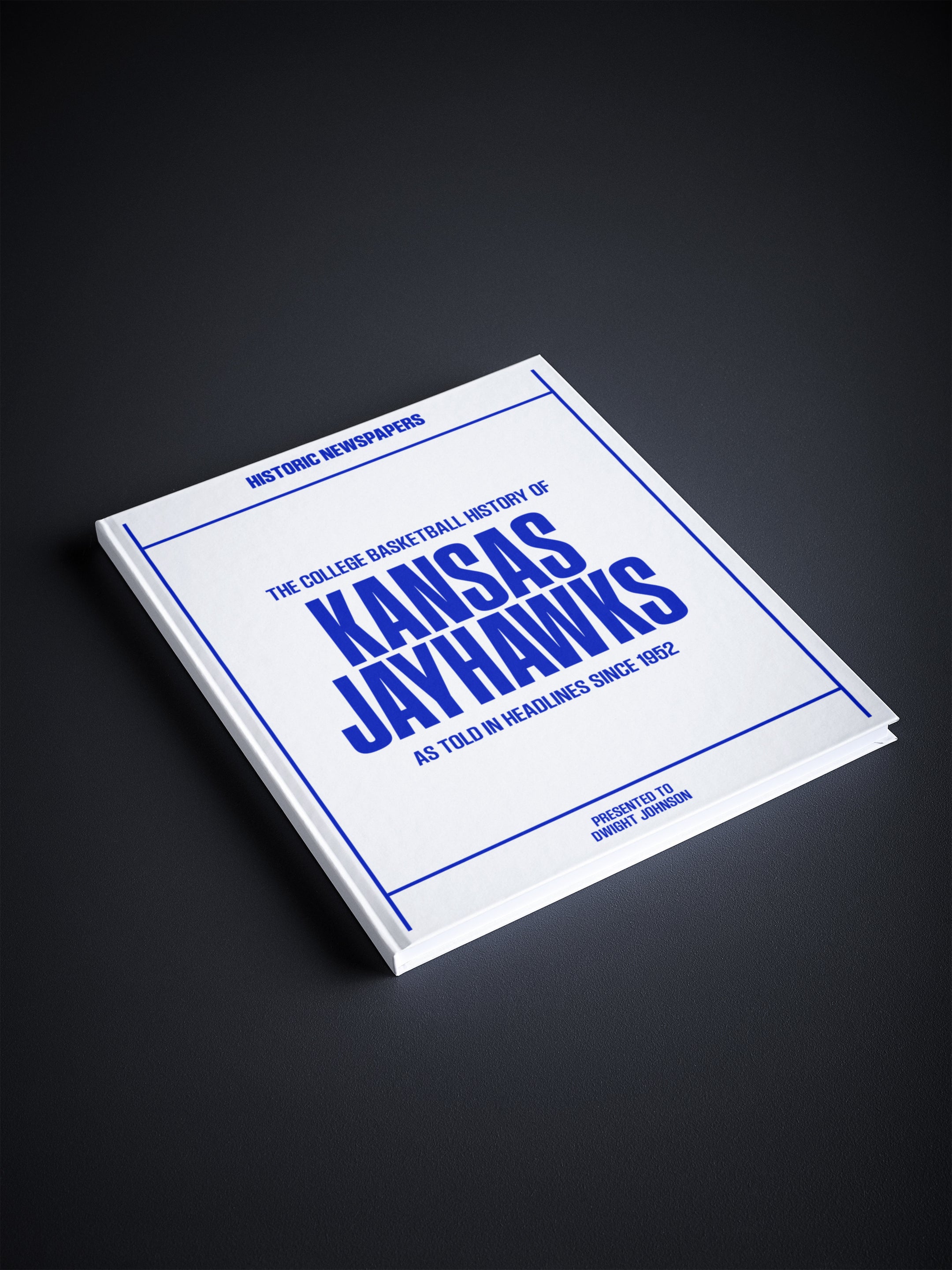 Historic Newspapers POD book featuring Kansas Jayhawks college basketball history with vintage newspaper pages on white background.