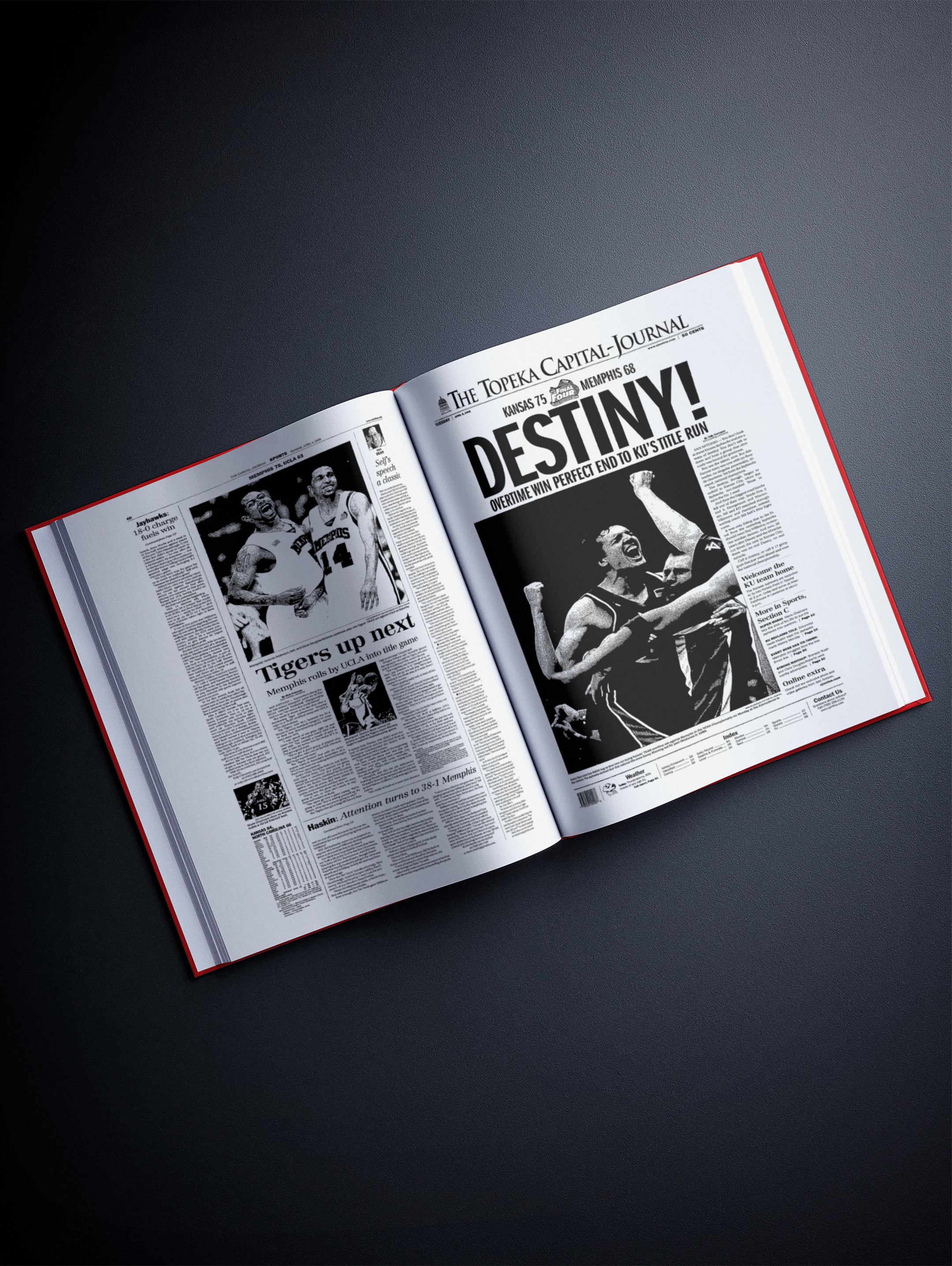 Historic Newspapers POD book featuring Kansas Jayhawks college basketball history with a red cover and vintage-style design.