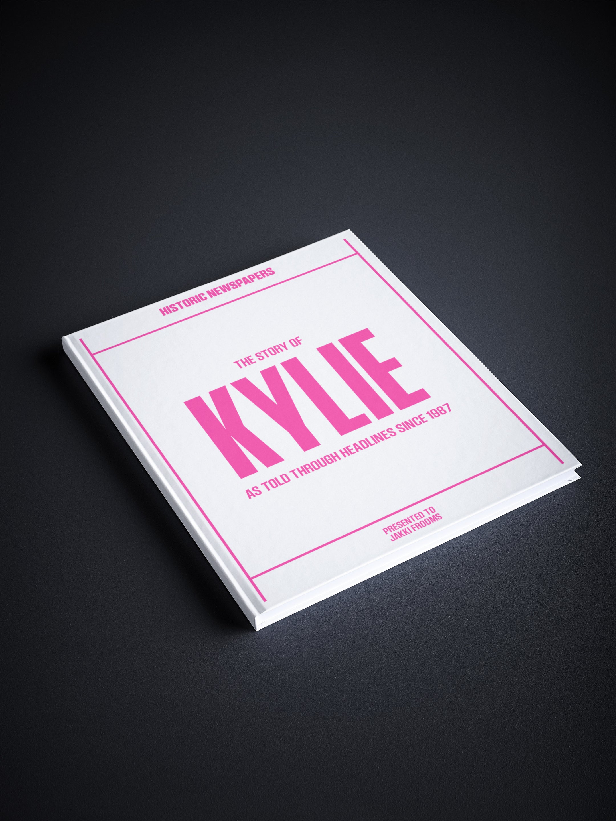 Historic Newspapers POD book titled "The Story of Kylie" featuring music and TV news coverage on a white background.