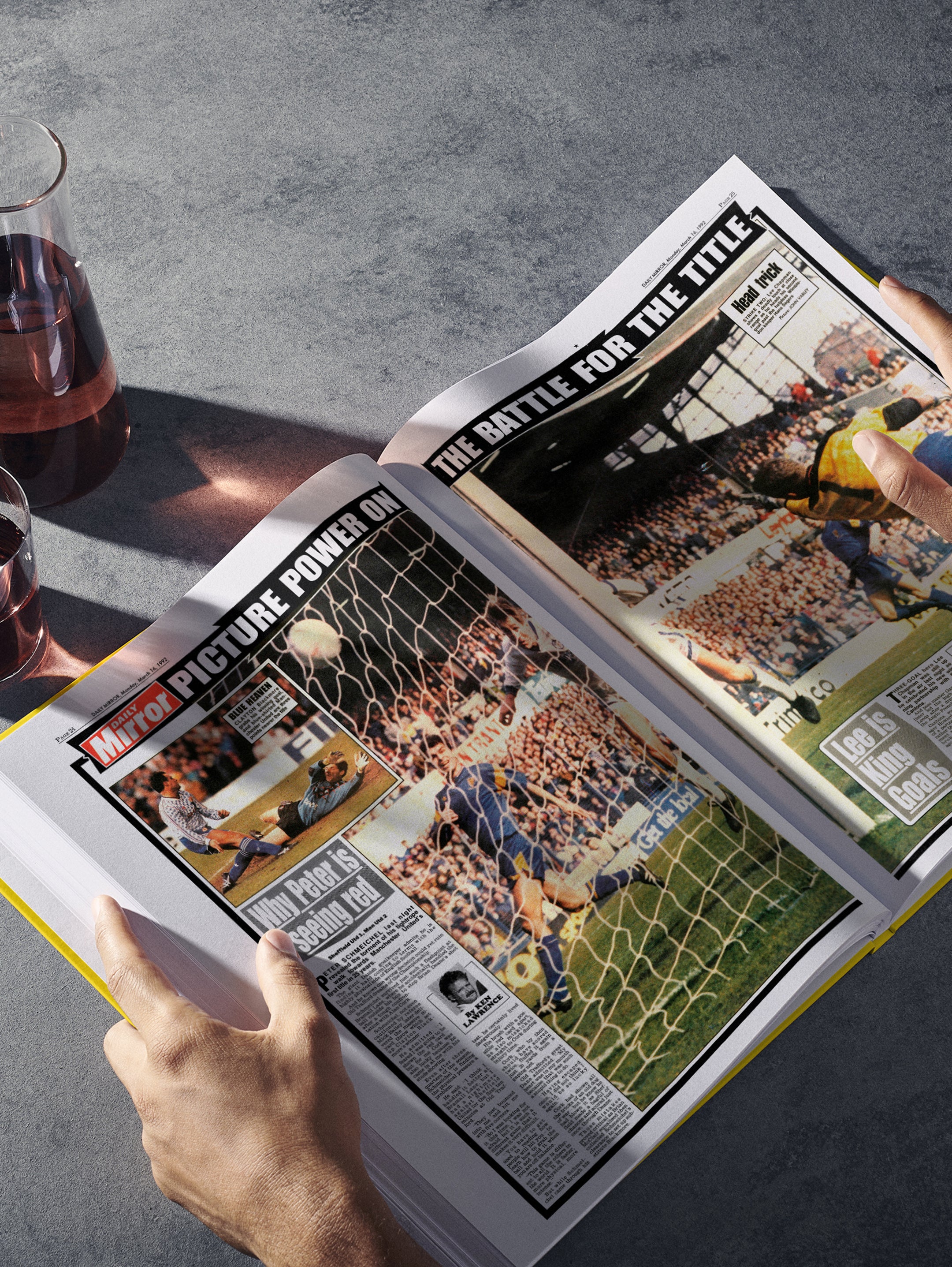 Historic Newspapers Leeds League Champions 1992 POD book spread featuring football memorabilia and celebrating Leeds' victory.