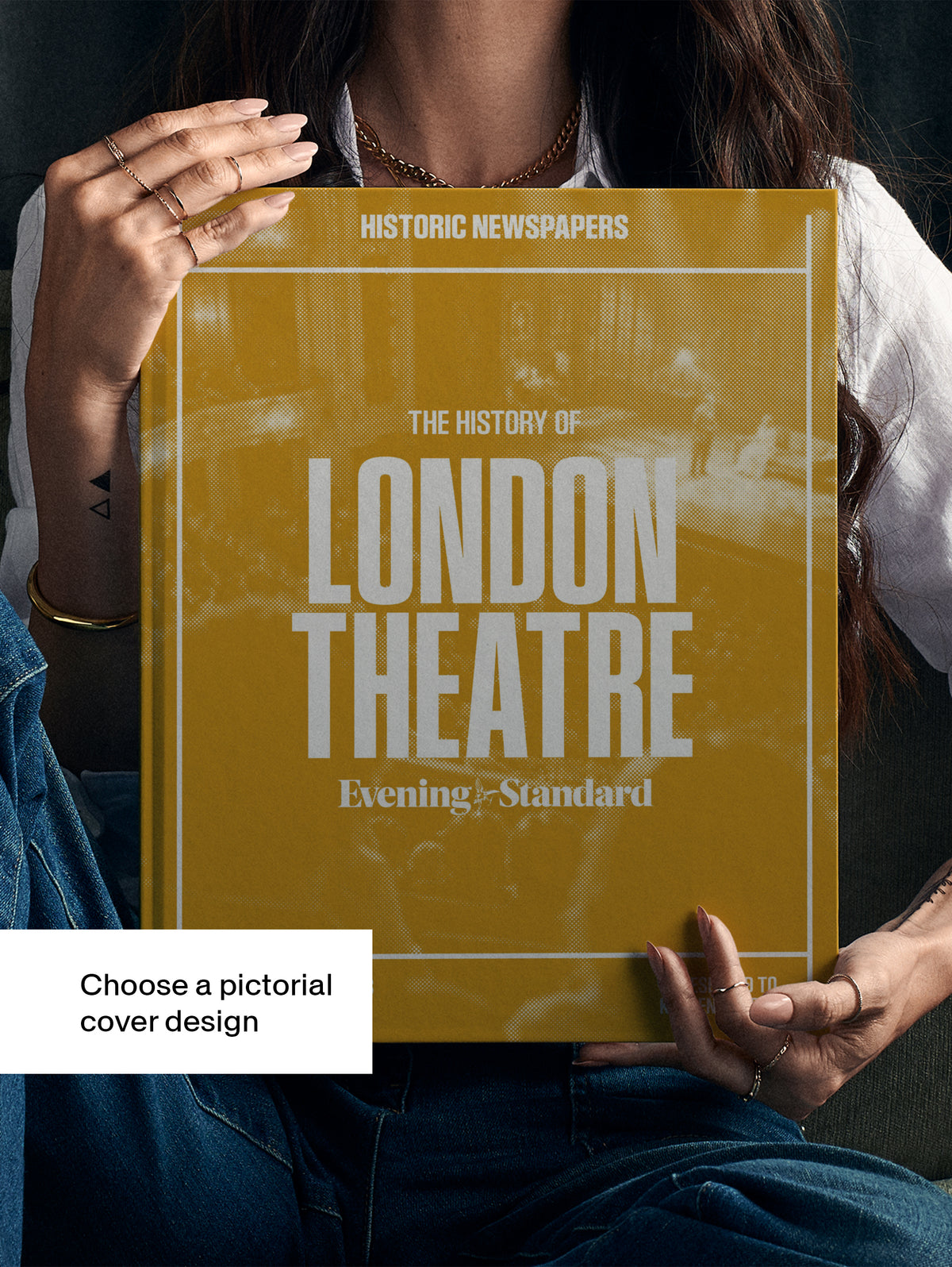The History of London Theatre Evening Standard Edition POD book by Historic Newspapers, ochre cover