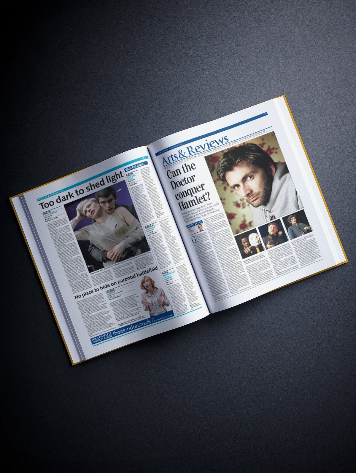 The History of London Theatre Evening Standard Edition POD book by Historic Newspapers, ochre cover