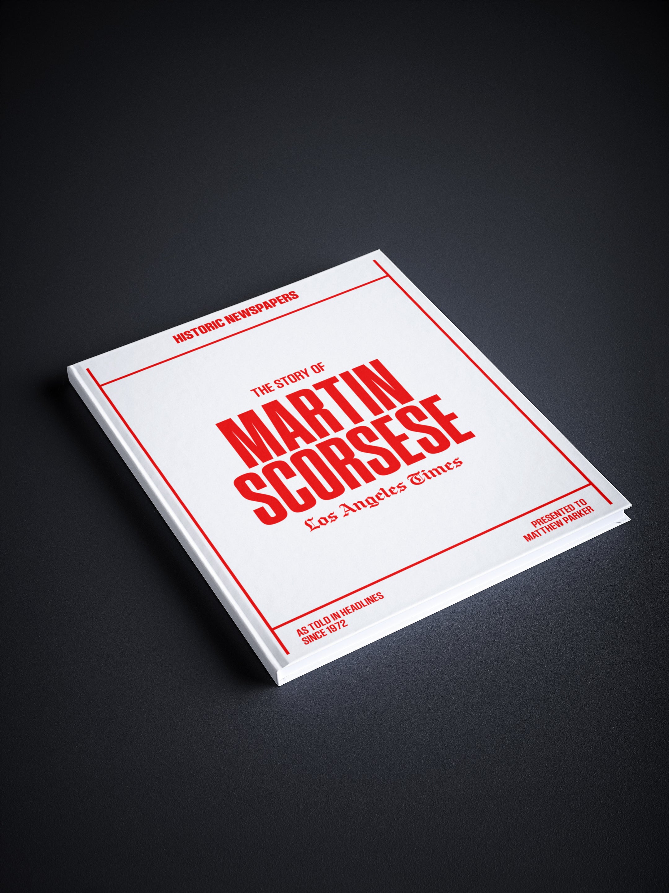 POD book titled "The Story of Martin Scorsese" by Historic Newspapers, featuring a cover image of the Los Angeles Times Edition.