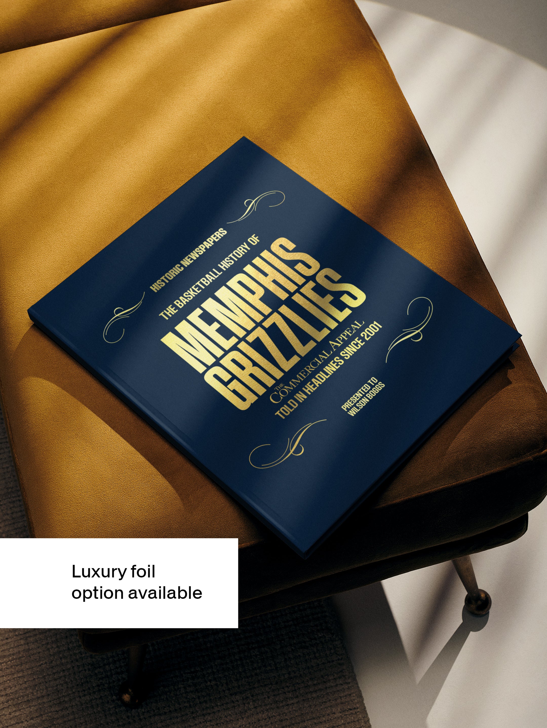 Cover of The Basketball History of Memphis Grizzlies POD book by Historic Newspapers, featuring blue foil design and Memphis Grizzlies logo.