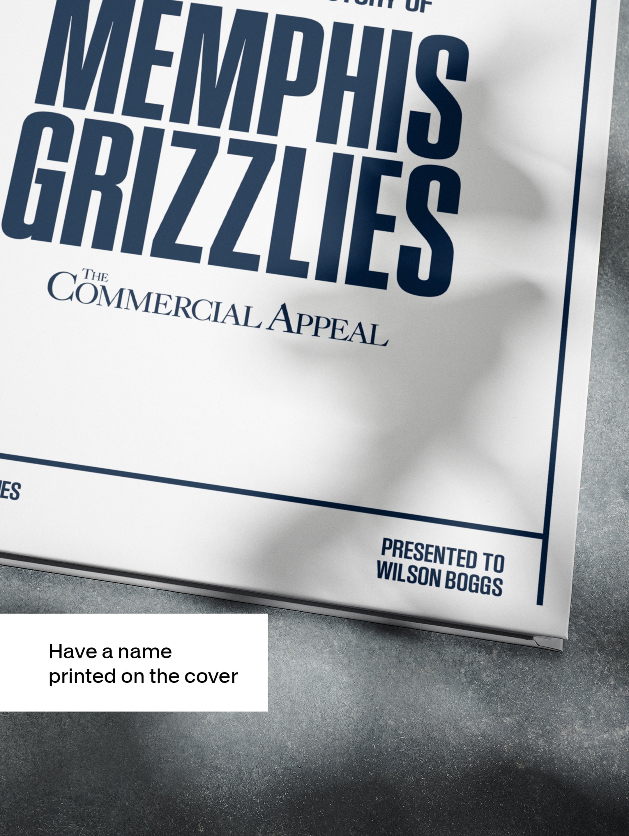Historic Newspapers POD book titled "The Basketball History of Memphis Grizzlies" with cover image featuring Memphis Grizzlies basketball memorabilia.