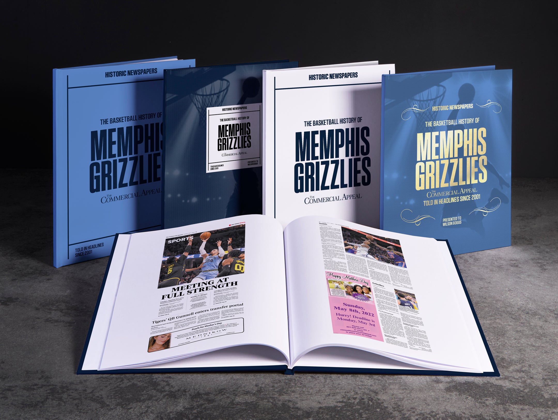 Close-up of "The Basketball History of Memphis Grizzlies" POD book by Historic Newspapers, featuring basketball imagery on the cover.
