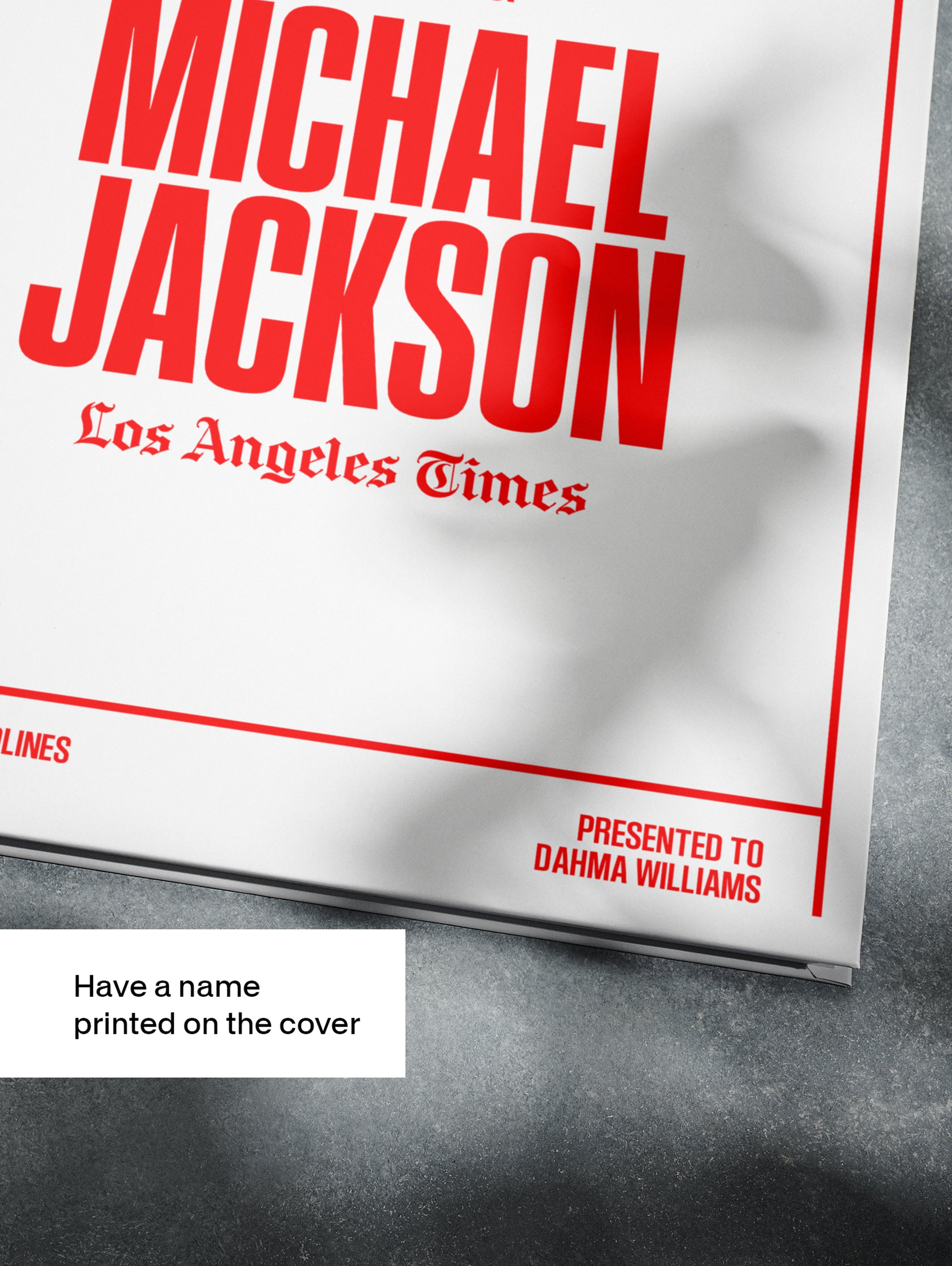 Historic Newspapers POD book titled "The Story of Michael Jackson" featuring a Los Angeles Times edition with Michael Jackson on the cover.