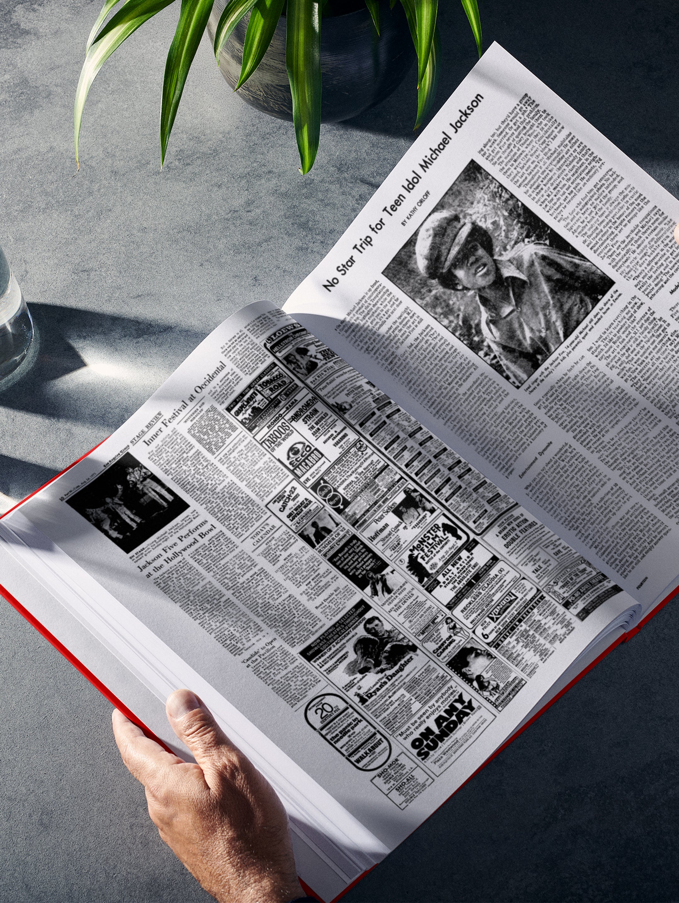 Cover of The Story of Michael Jackson Los Angeles Times Edition printed on POD book by Historic Newspapers, featuring Michael Jackson's image.