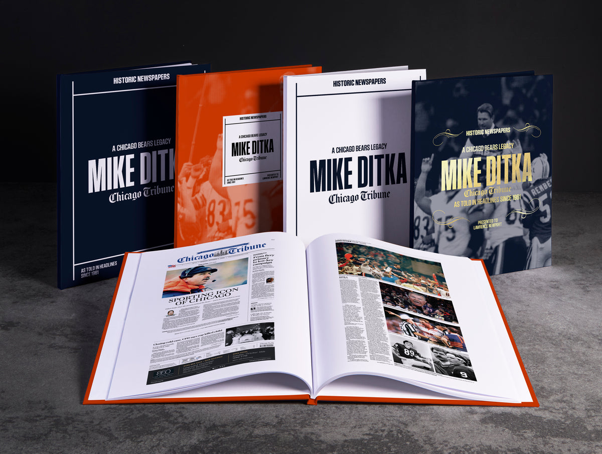 Chicago Bears Legacy Mike Ditka Chicago Tribune Edition POD book by Historic Newspapers, featuring a foil-embossed group image of Ditka.