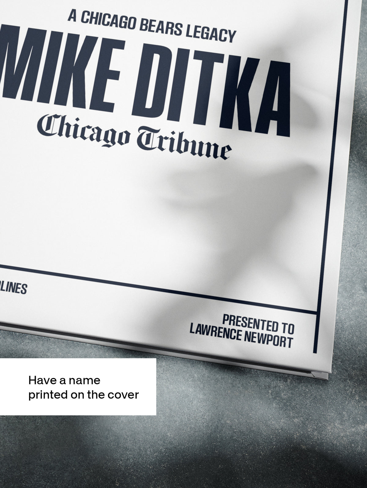 Chicago Bears Legacy Mike Ditka Chicago Tribune edition POD book from Historic Newspapers, featuring a cover image of Mike Ditka and US football news.
