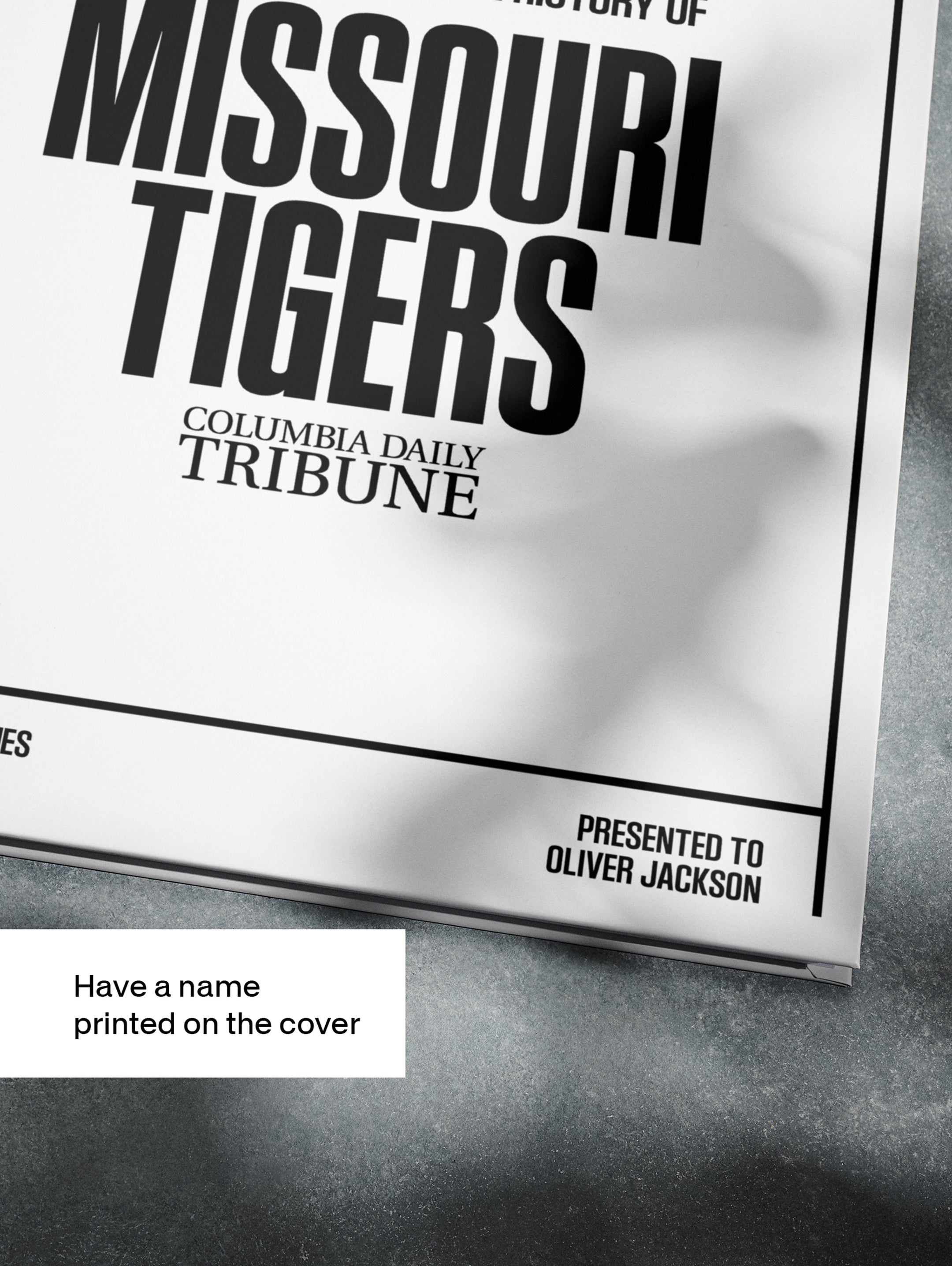 Historic Newspapers POD book titled "The College Football History of Missouri Tigers" featuring vintage newspaper coverage.