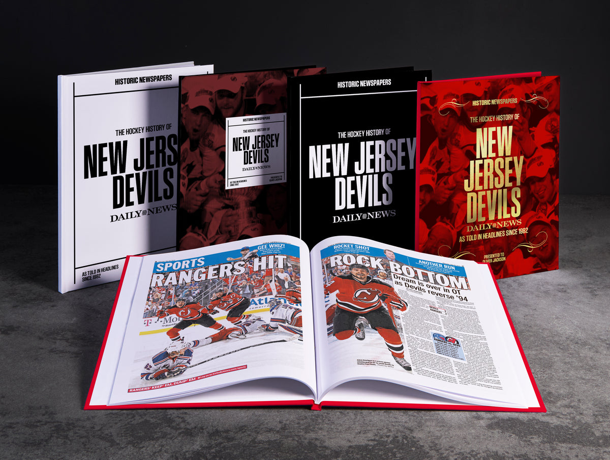 Historic Newspapers POD book featuring the New Jersey Devils hockey history from Daily News Edition, with cover image of the team.