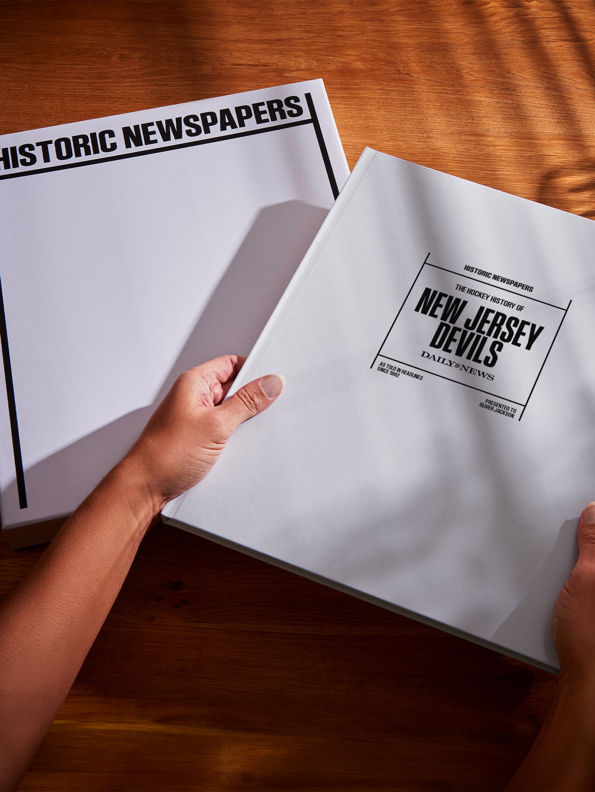 Historic Newspapers POD book titled The Hockey History of New Jersey Devils Daily News Edition featuring a white cover and hockey imagery.