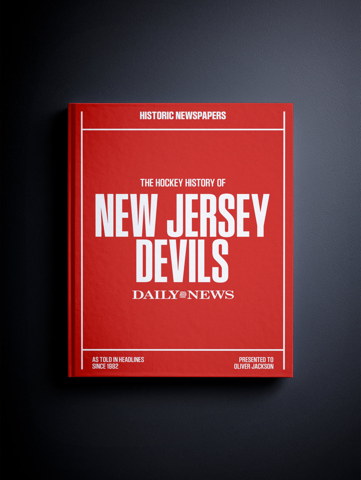 Historic Newspapers POD book featuring the hockey history of the New Jersey Devils with a red cover and newspaper-style design.