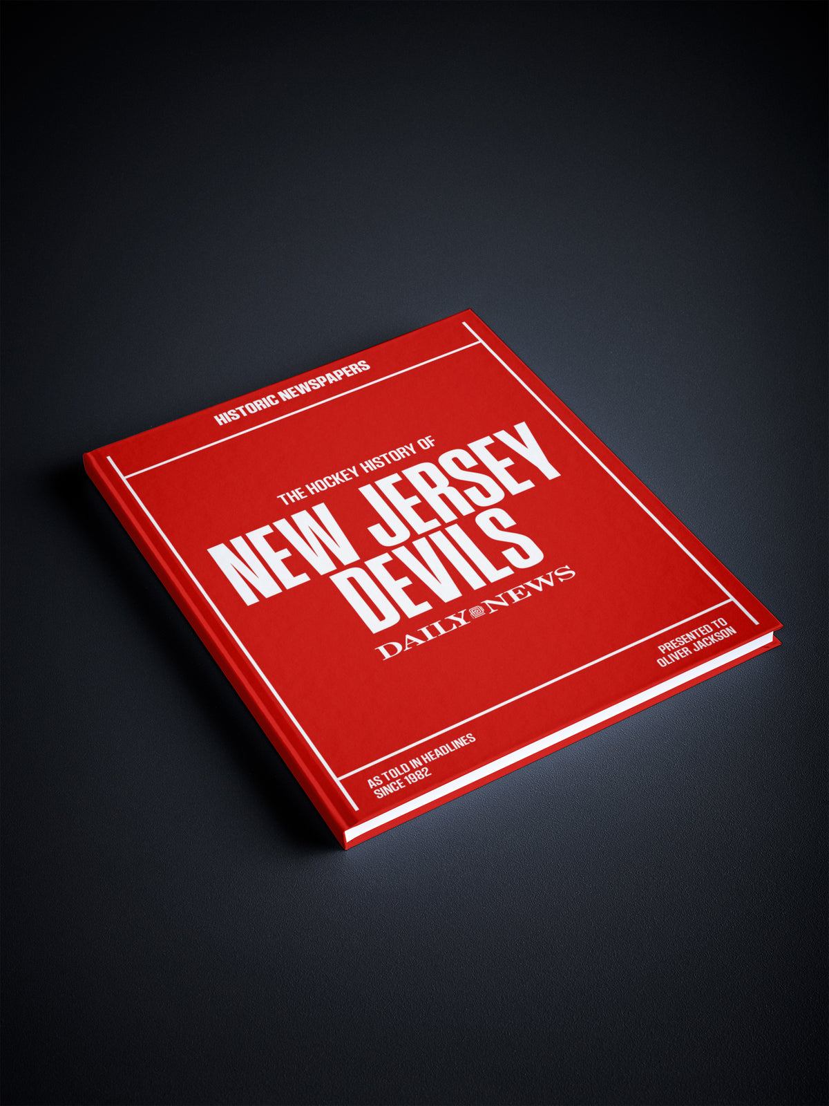 Historic Newspapers POD book titled "The Hockey History of New Jersey Devils" with a red cover featuring Devils hockey news.