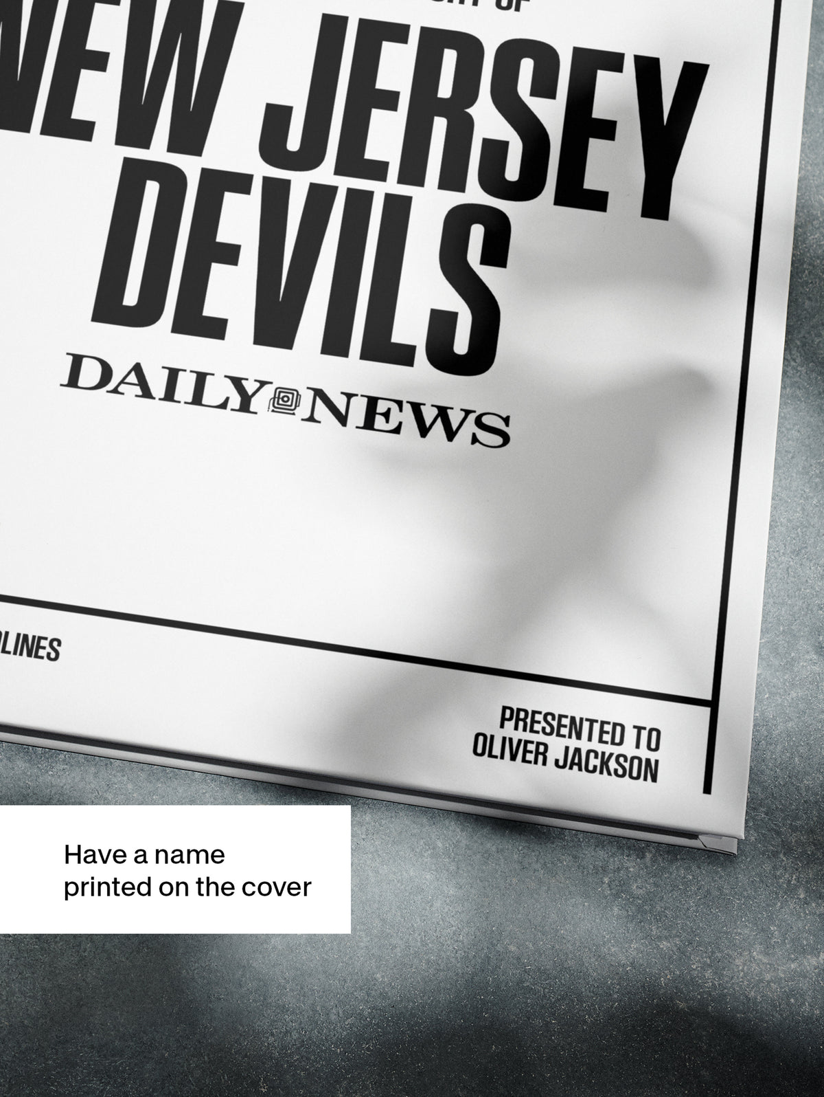 Historic Newspapers POD book titled The Hockey History of New Jersey Devils Daily News Edition, featuring a white cover and hockey imagery.