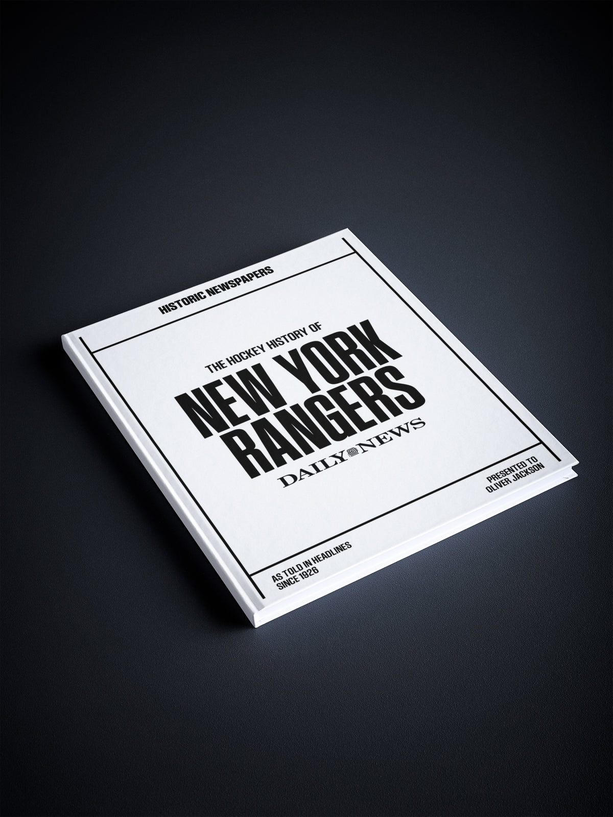 Historic Newspapers POD book titled "The Hockey History of New York Rangers" featuring a white cover with the New York Rangers hockey news.