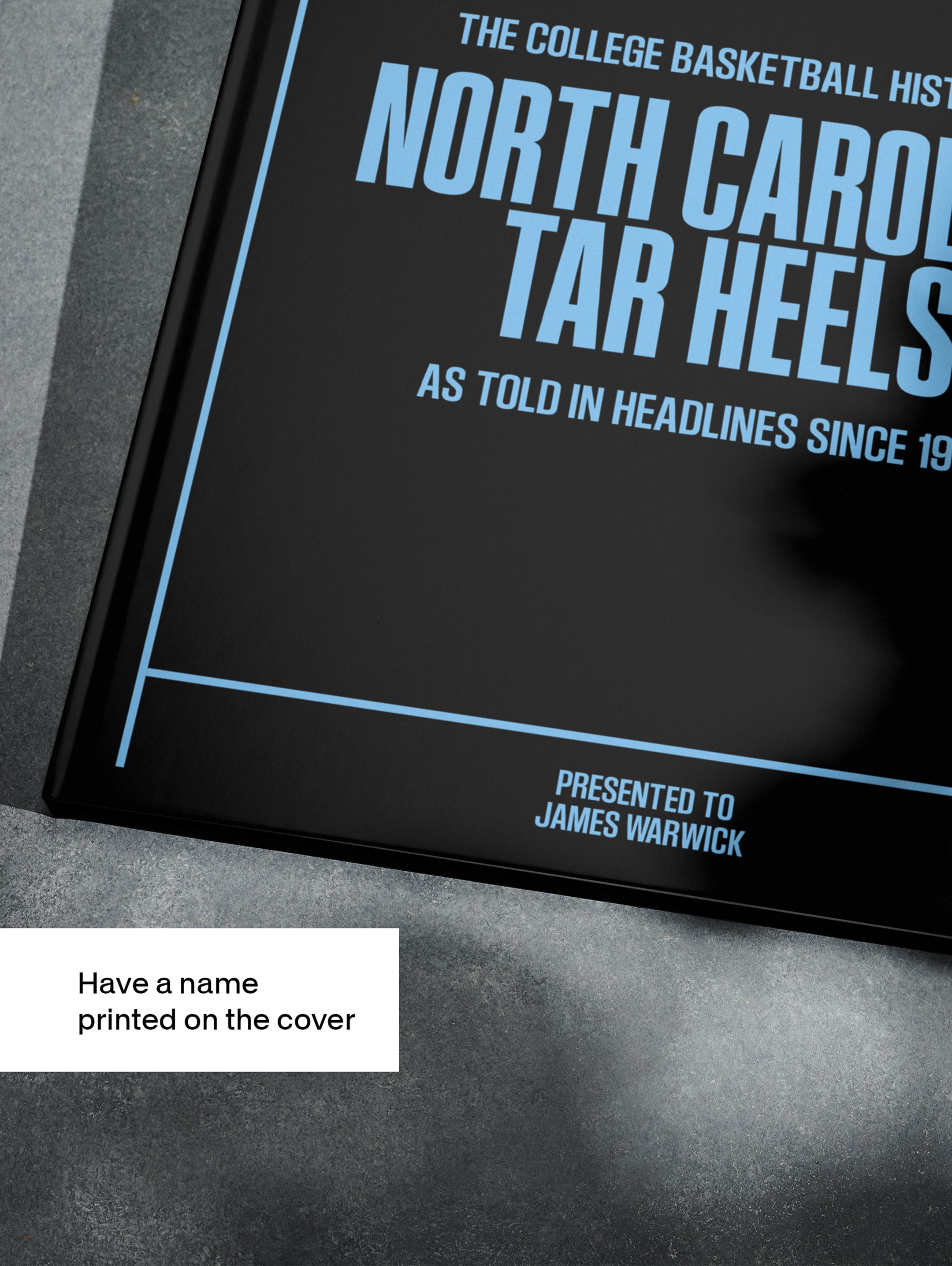 Black POD book titled "The College Basketball History of North Carolina Tar Heels" by Historic Newspapers, featuring historic basketball coverage.