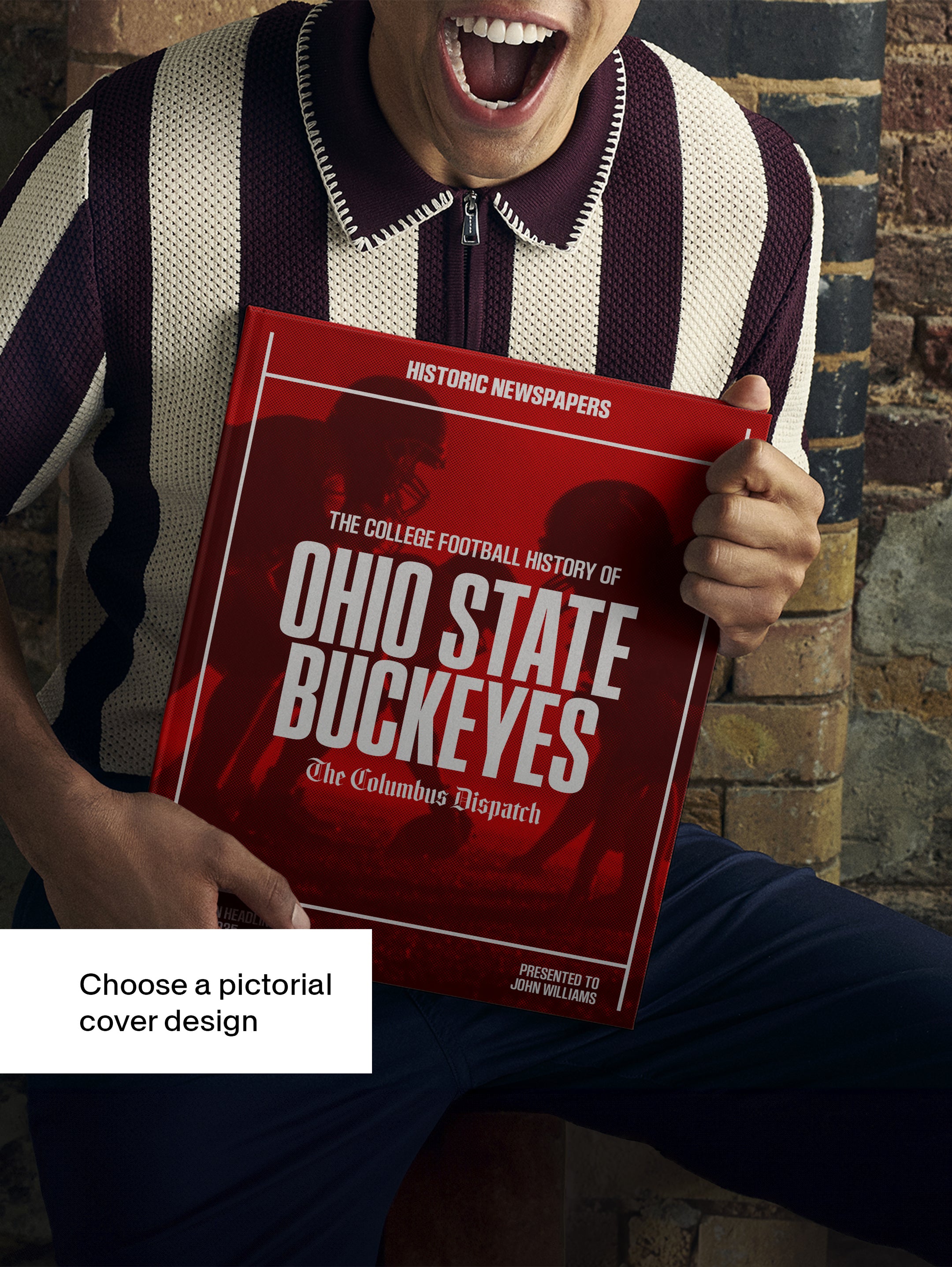 Red cover POD book titled "The College Football History of Ohio State Buckeyes" by Historic Newspapers, featuring football history images.