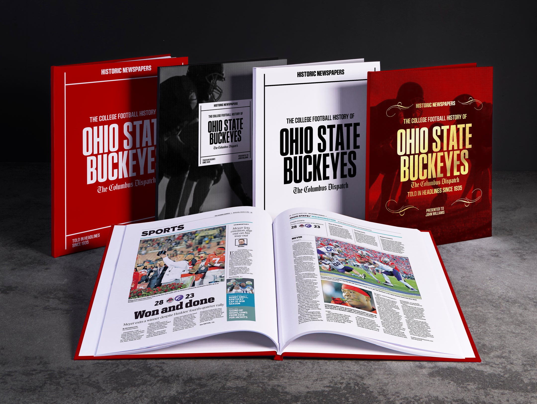 POD book titled "The College Football History of Ohio State Buckeyes" by Historic Newspapers, featuring cover with Buckeyes logo.