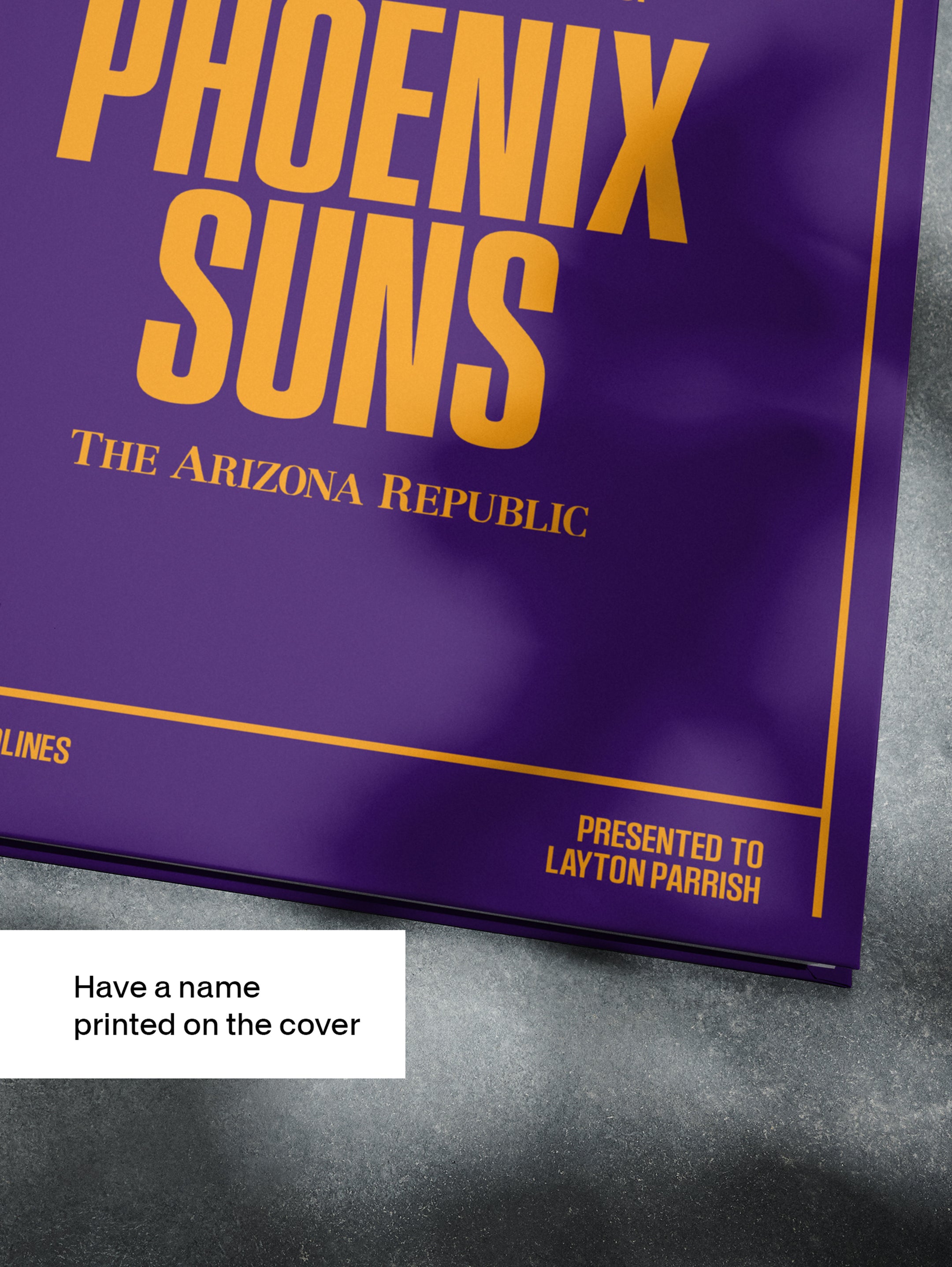 Historic Newspapers Phoenix Suns basketball history POD book with purple cover and vintage newspaper design.