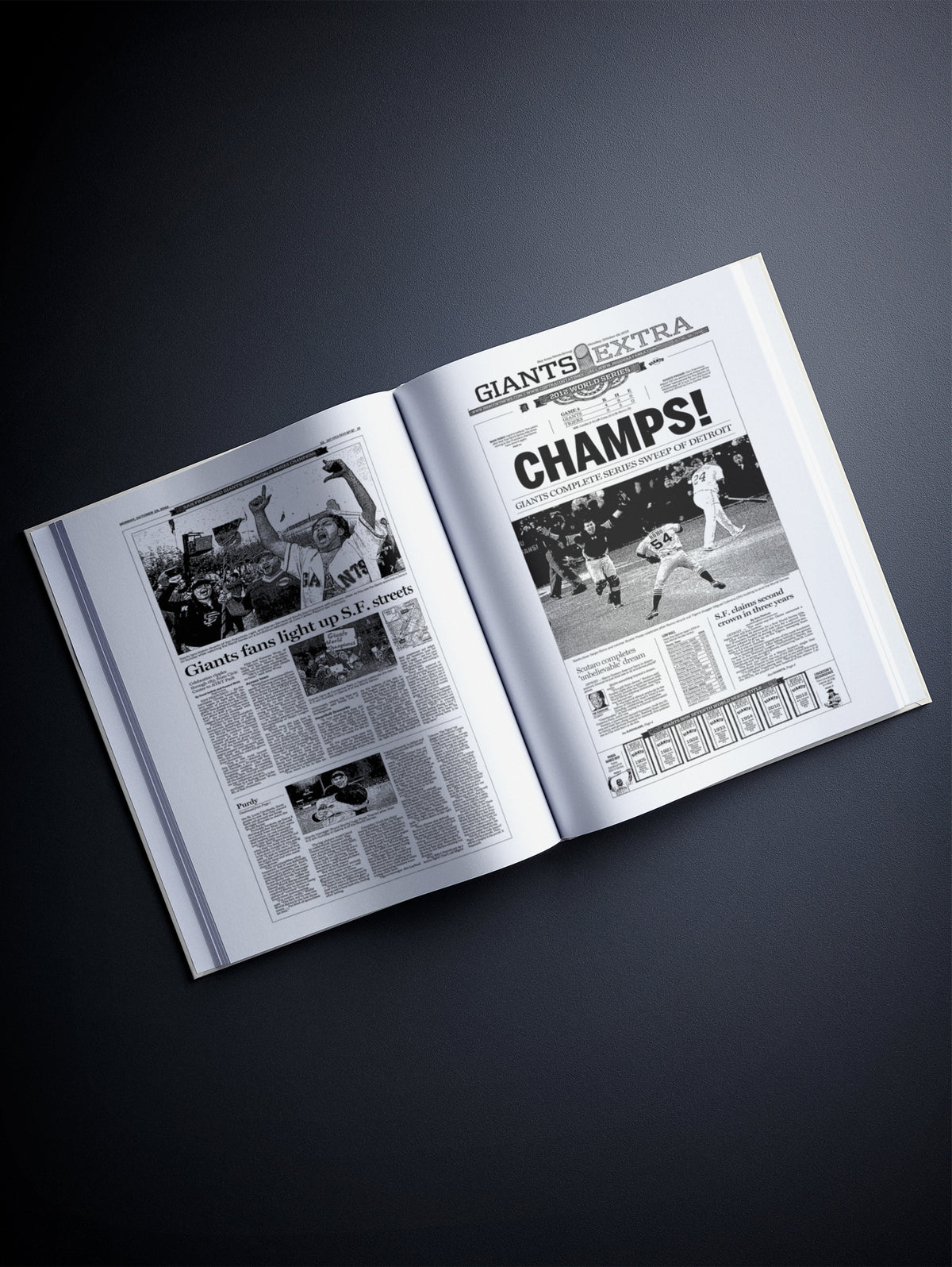 San Francisco Giants baseball history book by Historic Newspapers, featuring the Mercury News edition with a white cover and team logo.