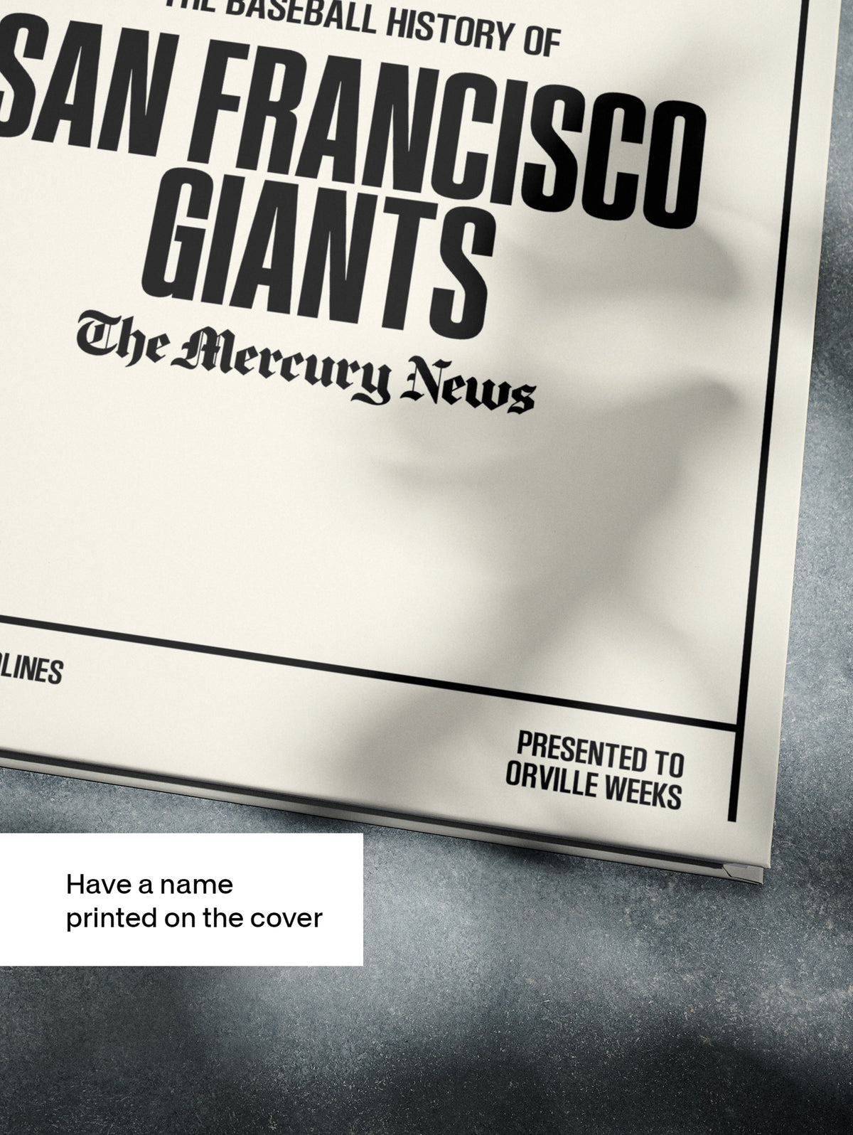 Historic Newspapers POD book titled "The Baseball History of the San Francisco Giants" featuring a white cover with vintage Giants baseball imagery.
