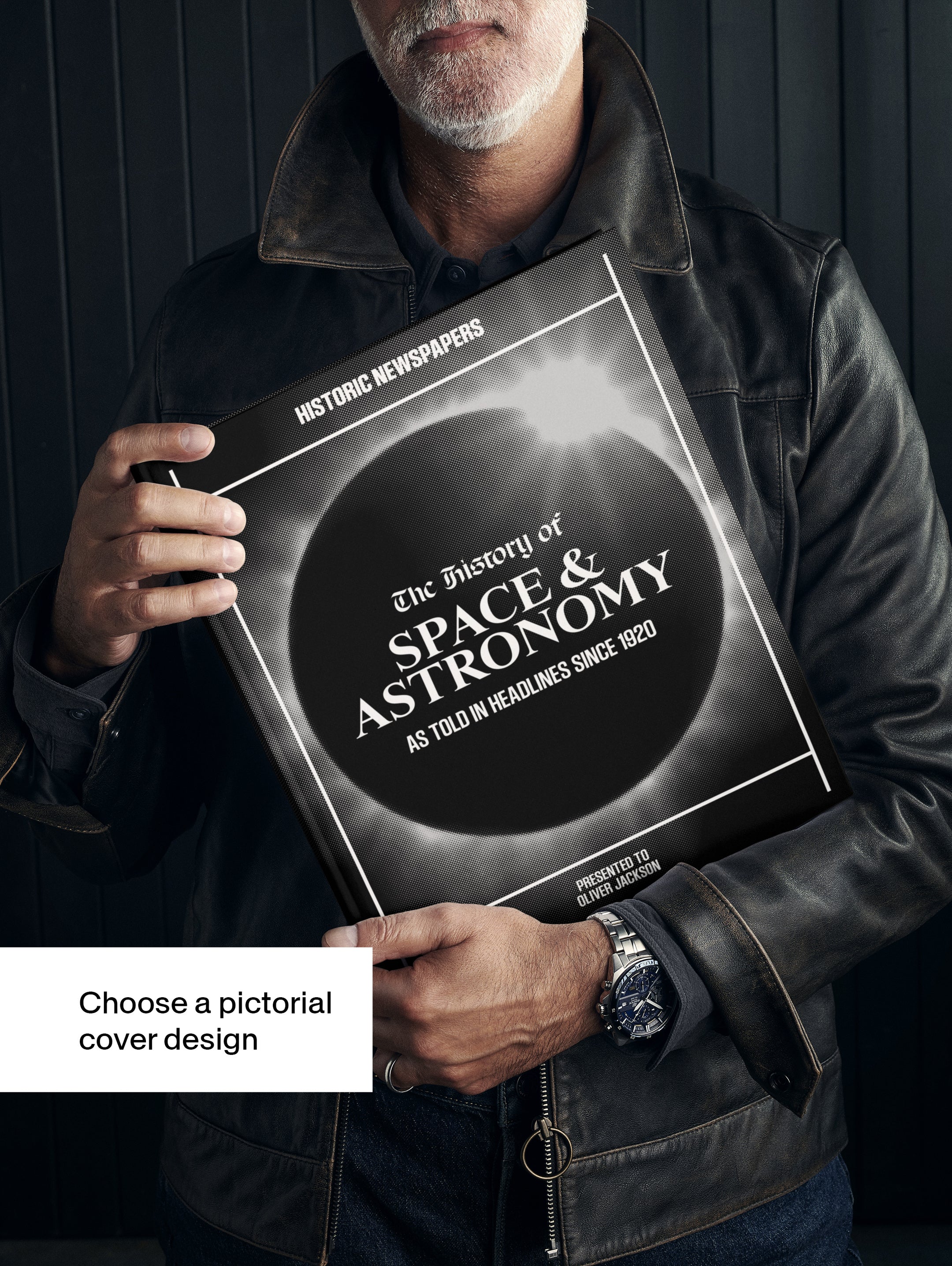 Cover of "The History of Space and Astronomy" POD book by Historic Newspapers, featuring space exploration and celestial images.